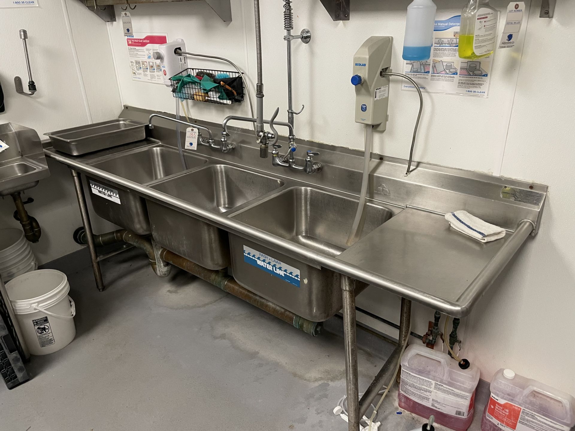 8' 3 Compartment All SS Sink w/T & S