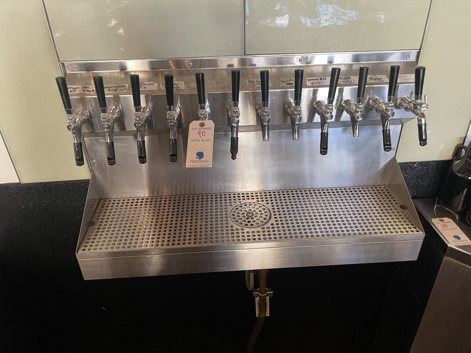 12 Spigot Wall Mounted Beer Tap Dispenser w/Integral Glass Washer, Tap Right Gauges & Manifold