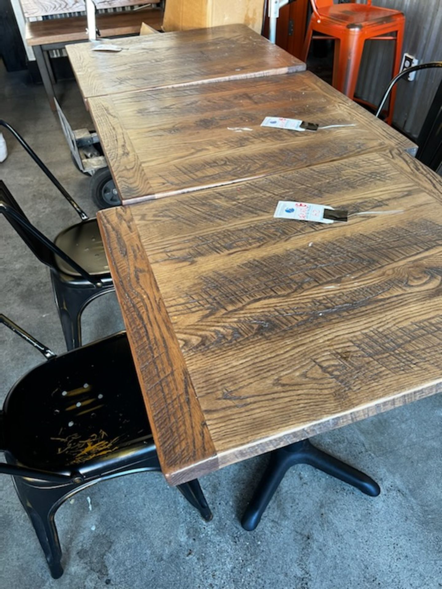 (3) 24" x 30" Wood Top Metal Base Dining Tables (1 3/4" Thick Urban Distressed Oak Solid Top ,