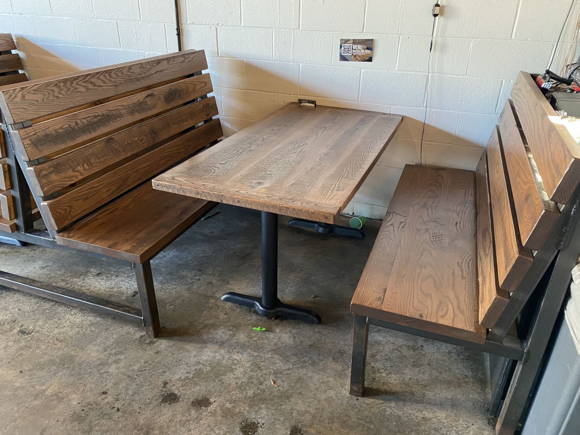 (5) Sets of 5' Steel Framed Wood Seat & Back Booths w/Matching Tables (Amish Made Leesburg Style