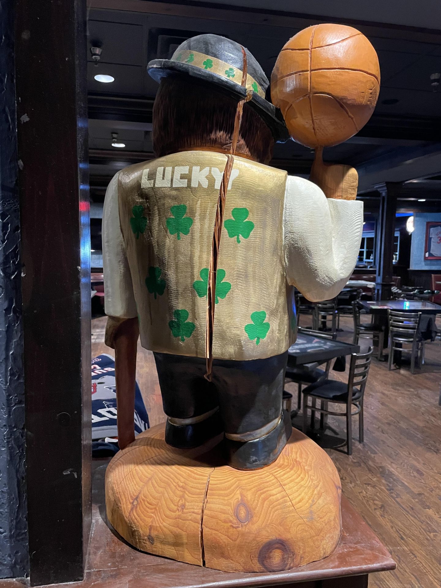 Wood Carved Celtics Lucky The Leprechaun 39"H Approx. 200Lbs. (Large Crack in Back) - Image 2 of 2