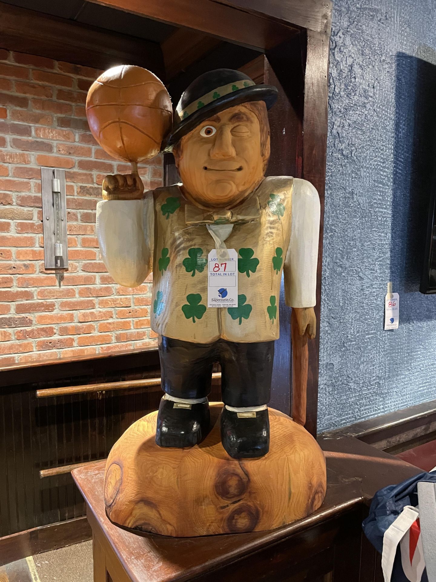 Wood Carved Celtics Lucky The Leprechaun 39"H Approx. 200Lbs. (Large Crack in Back)