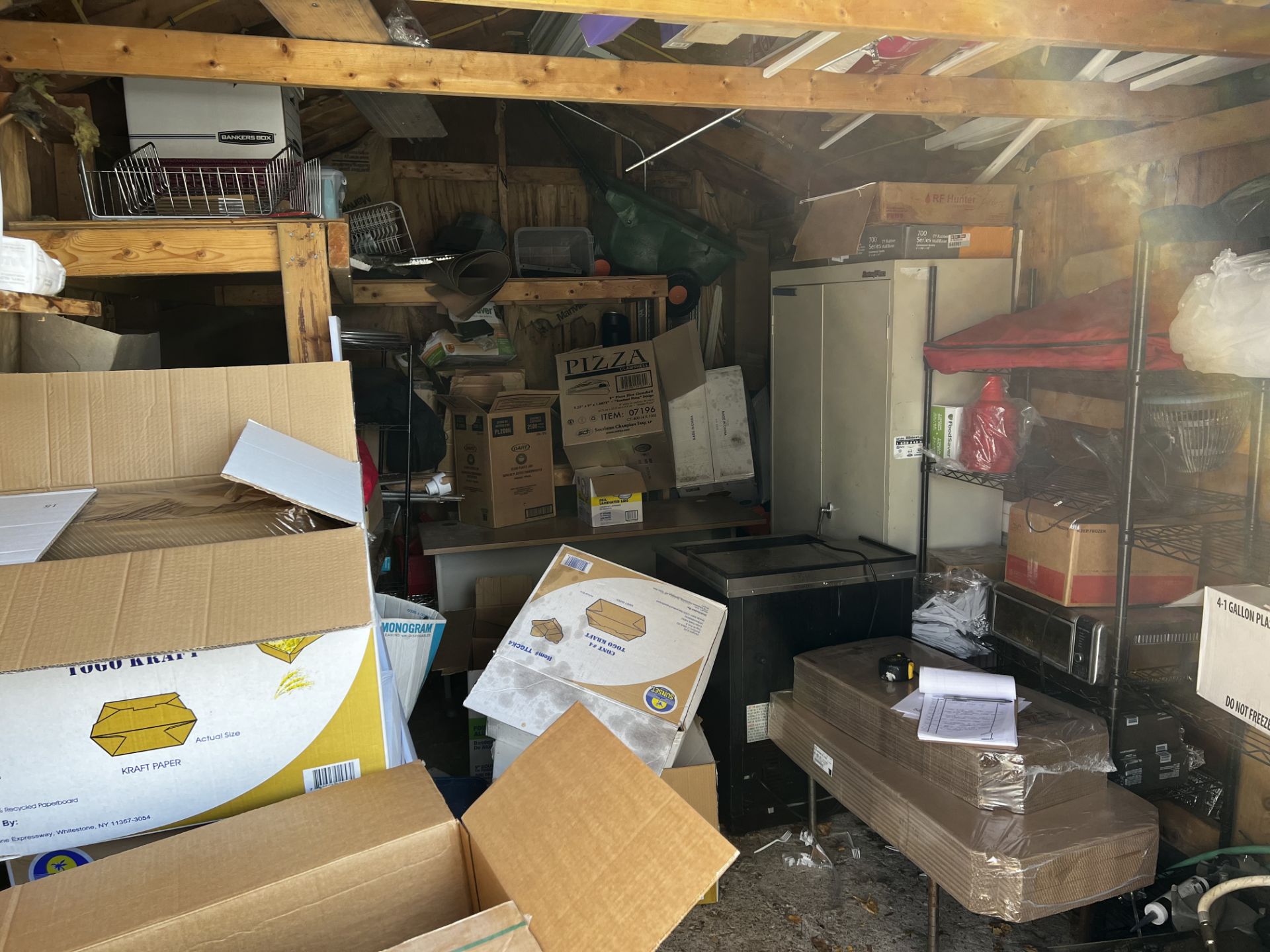 {LOT} In Shed c/o: Paper Supplies & Asst. Appliances