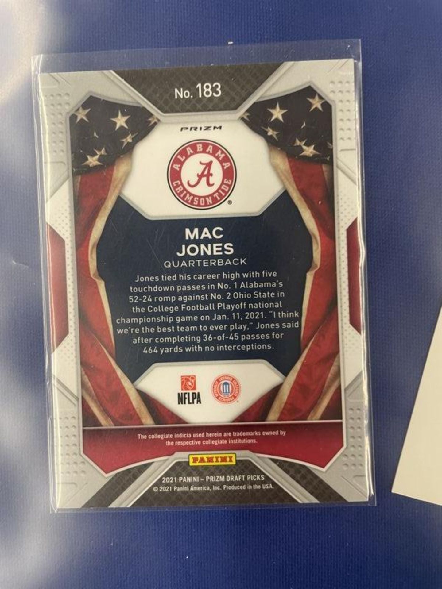 2021 Panini Mac Jones Alabama Player Card #183 - Image 2 of 2