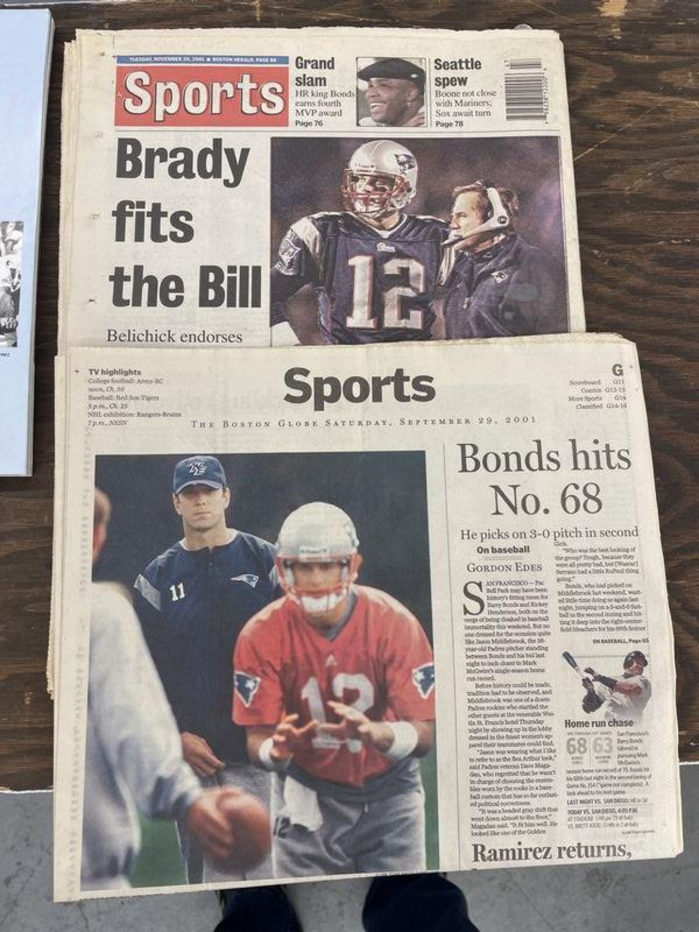 Sept. 29th 2001, Nov. 20th 2001 Tom Brady News Papers