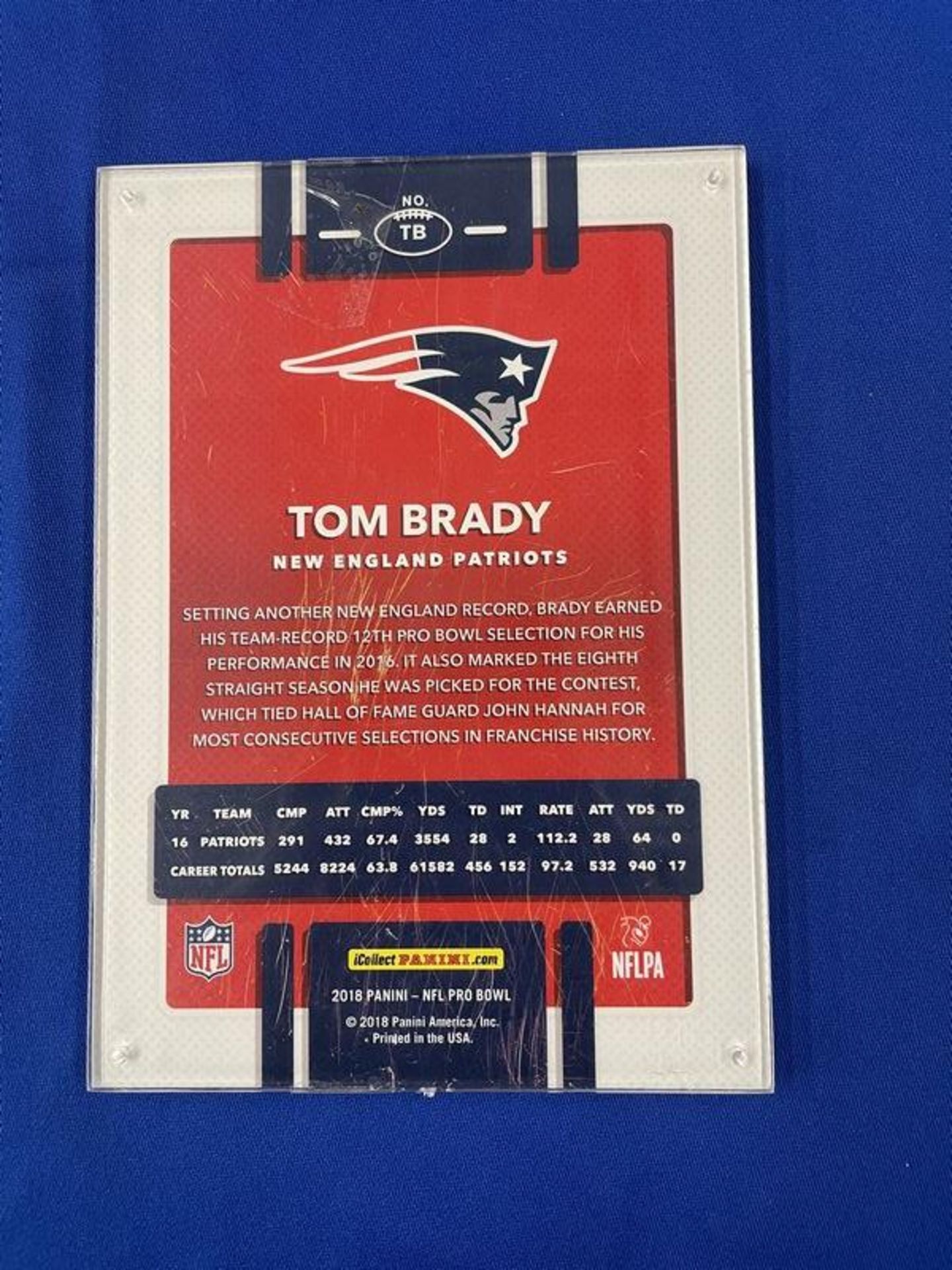 Donruss Panini 2018 Tom Brady Rare Jersey #TB 5x7 Card - Image 2 of 2