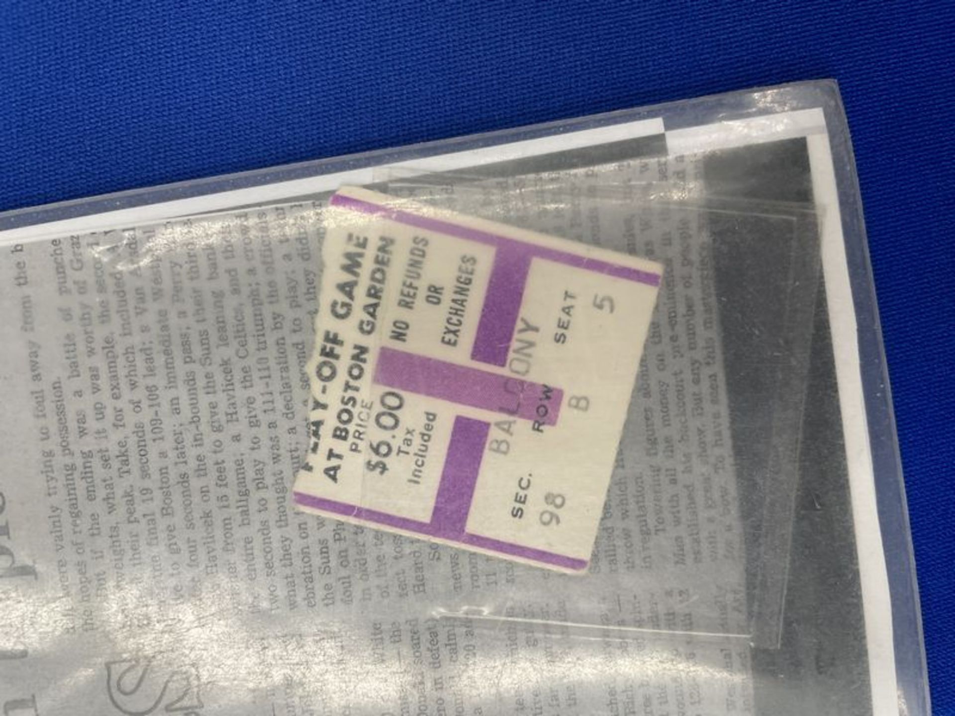 1976 Game 5 NBA Finals Ticket Stub Triple Overtime w/ Newspaper Article (Greatest Playoff Game) - Image 2 of 2