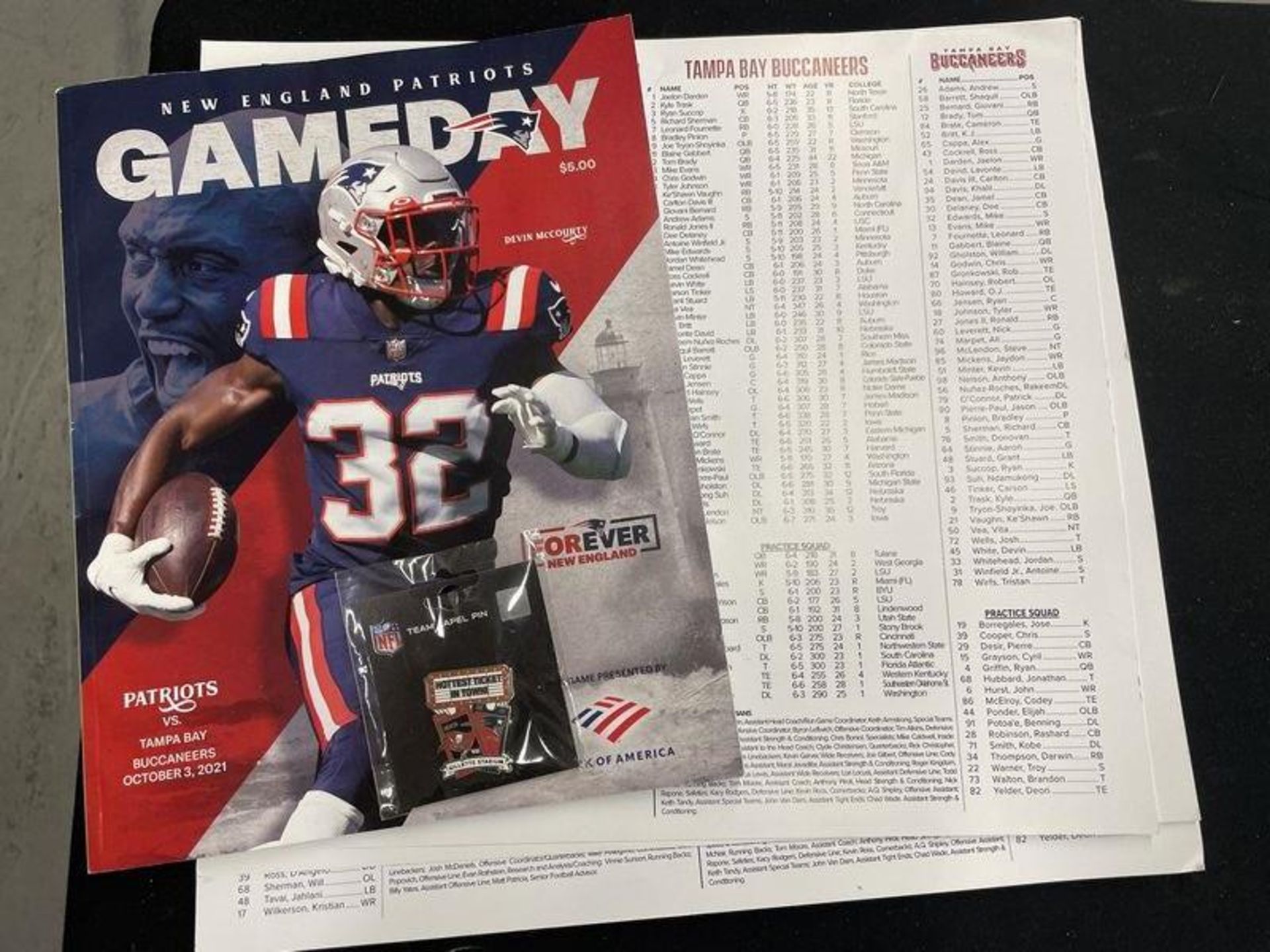 Tom Brady Last Patriots Game in Foxboro, Program, Pin, Stats Sheet