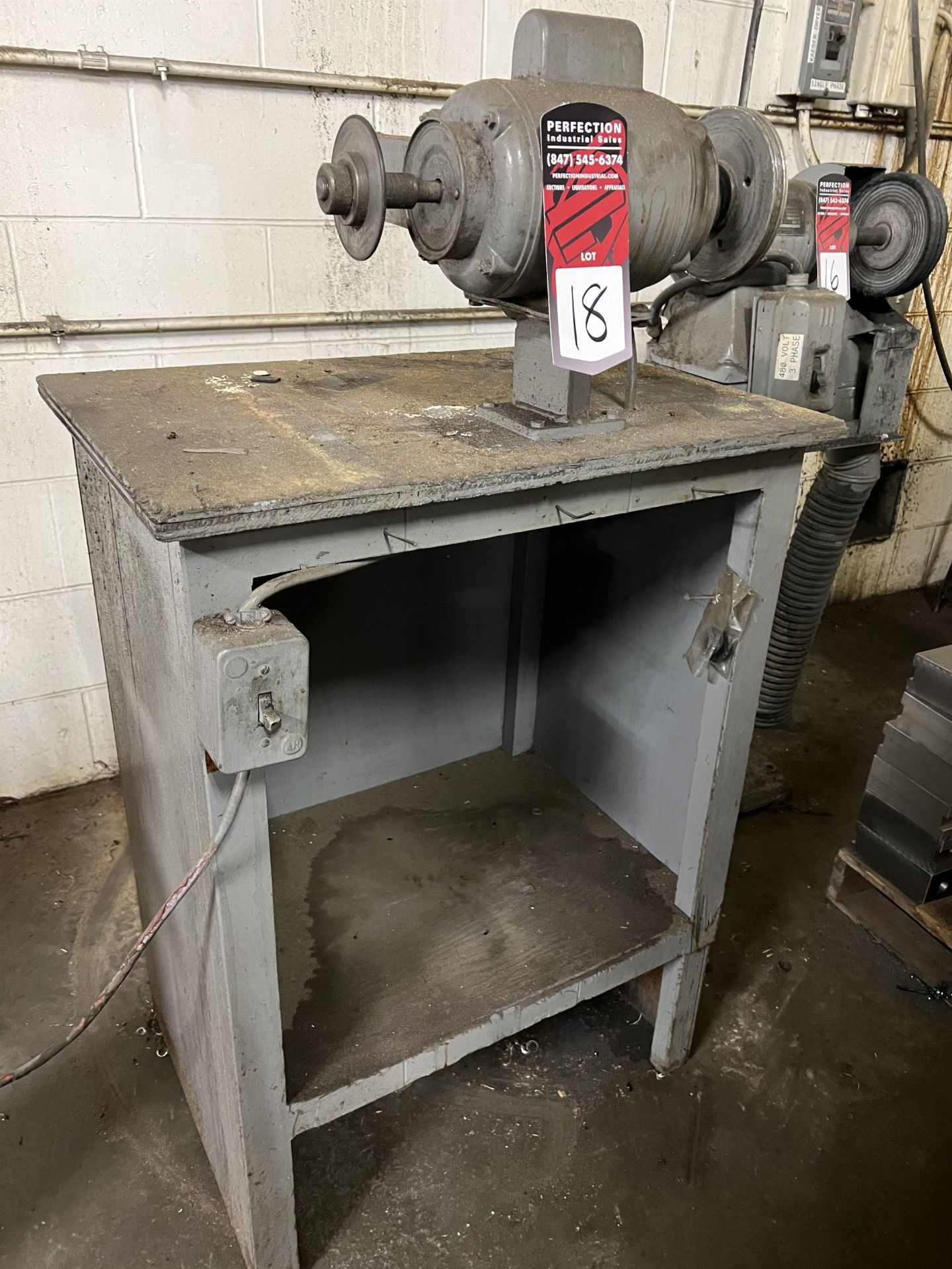 DAYTON 4K781N Bench Grinder, 1/2 HP, 1725 RPM, Mounted on Work Bench (This lot is located at 1935 W.