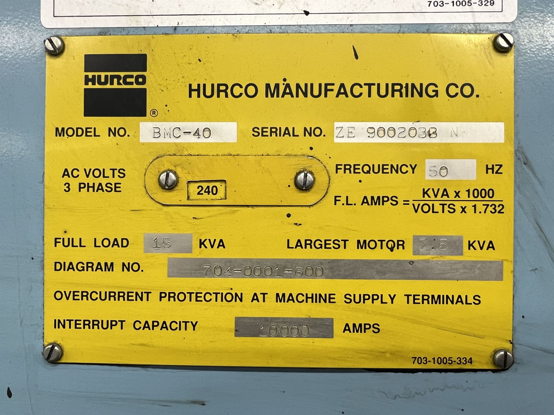 HURCO BMC-40 CNC Vertical Machining Center, s/n ZE9002033N, HURCO Ultimax 3 CNC Control, 27-1/2" x - Image 9 of 10