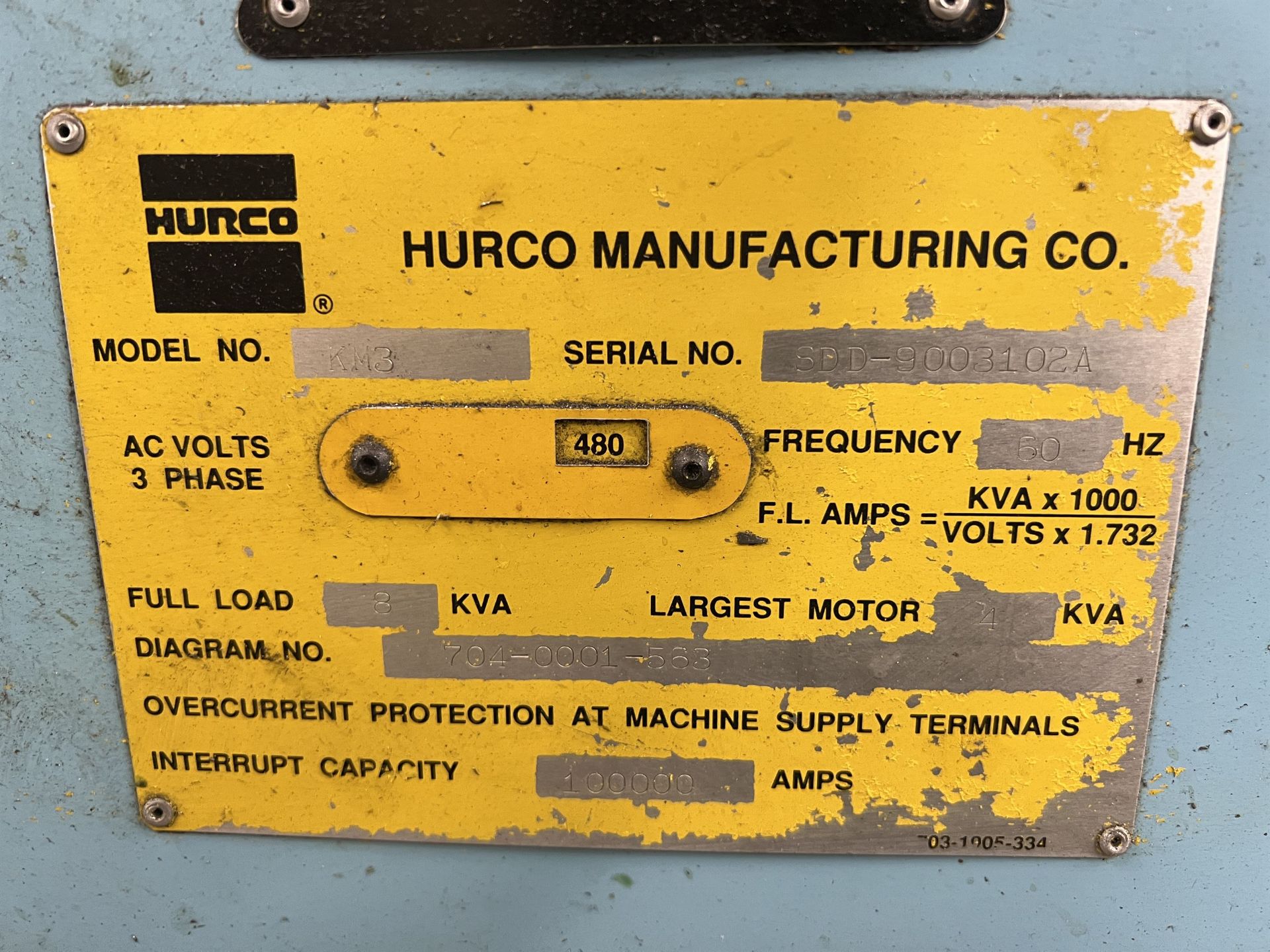 HURCO KM-3 CNC Vertical Milling Machine, s/n SDD-9003102A, HURCO Ultimax CNC Control, 11-3/4" x - Image 9 of 9