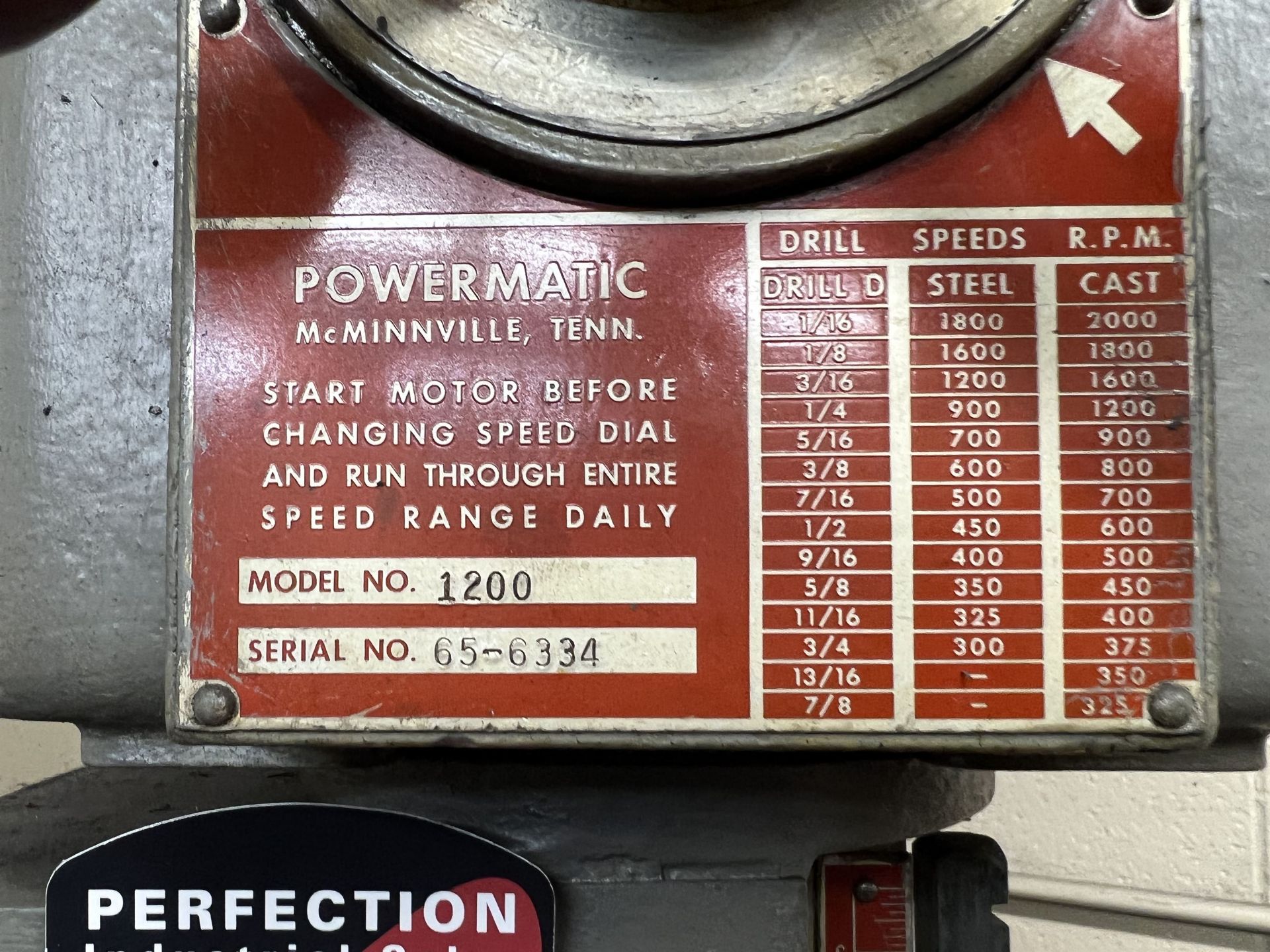 POWERMATIC 1200 Drill Press, s/n 65-6334, 18" x 15-1/2" Table, 300-2000 RPM (This lot is located - Image 5 of 6