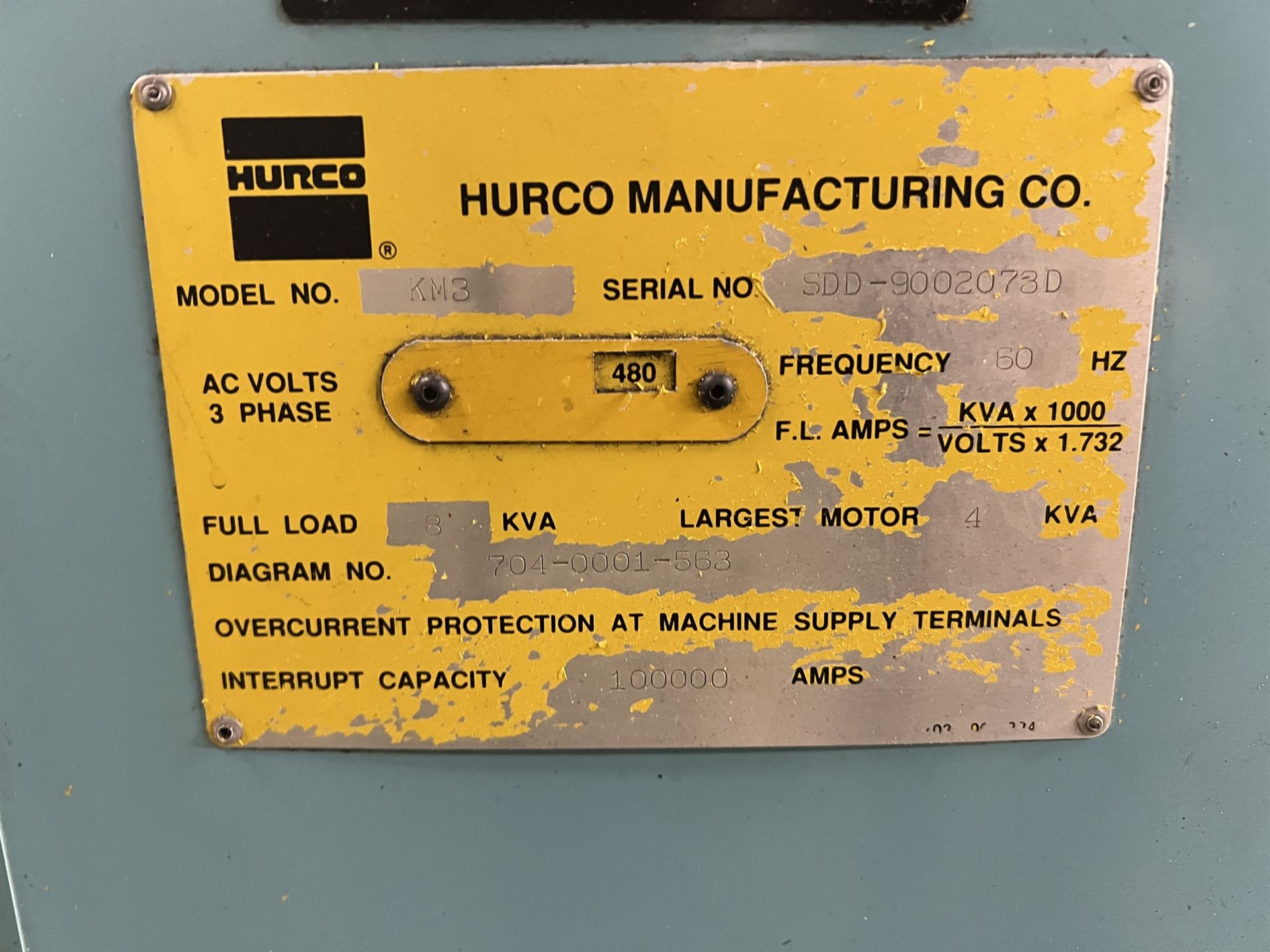 HURCO KM-3 CNC Vertical Milling Machine, s/n SDD-9002073D, HURCO Ultimax CNC Control, 11-3/4" x - Image 7 of 7