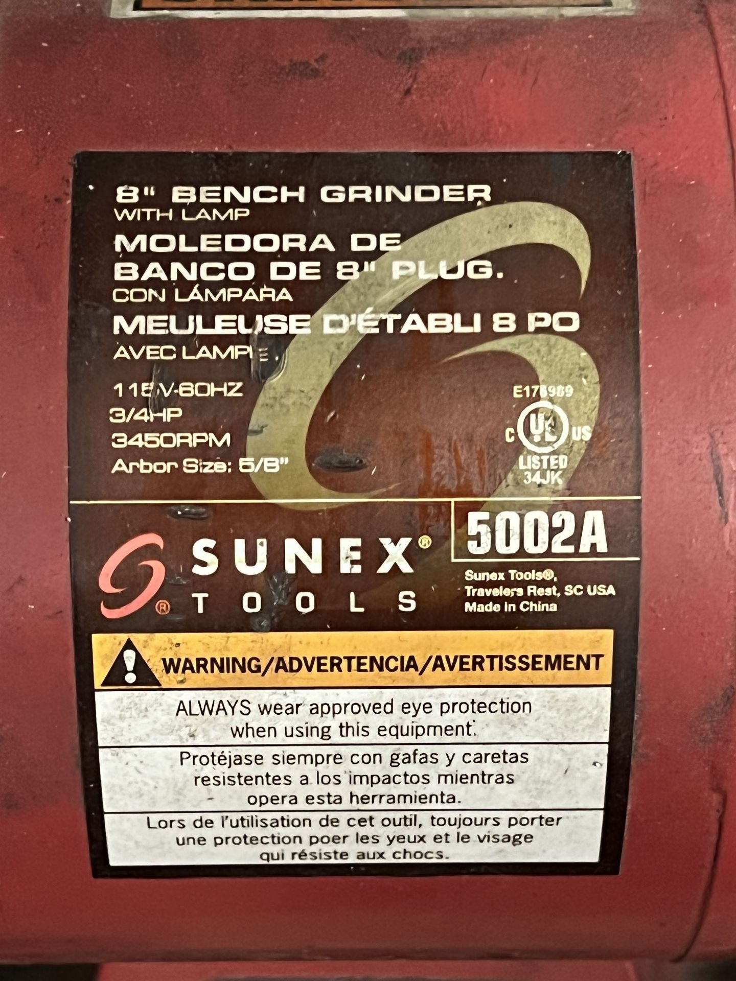 SUNEX 5002A 8" Bench Grinder, 3/4 HP, 3450 RPM (This lot is located at 1935 W. Lusher Avenue, - Image 4 of 4