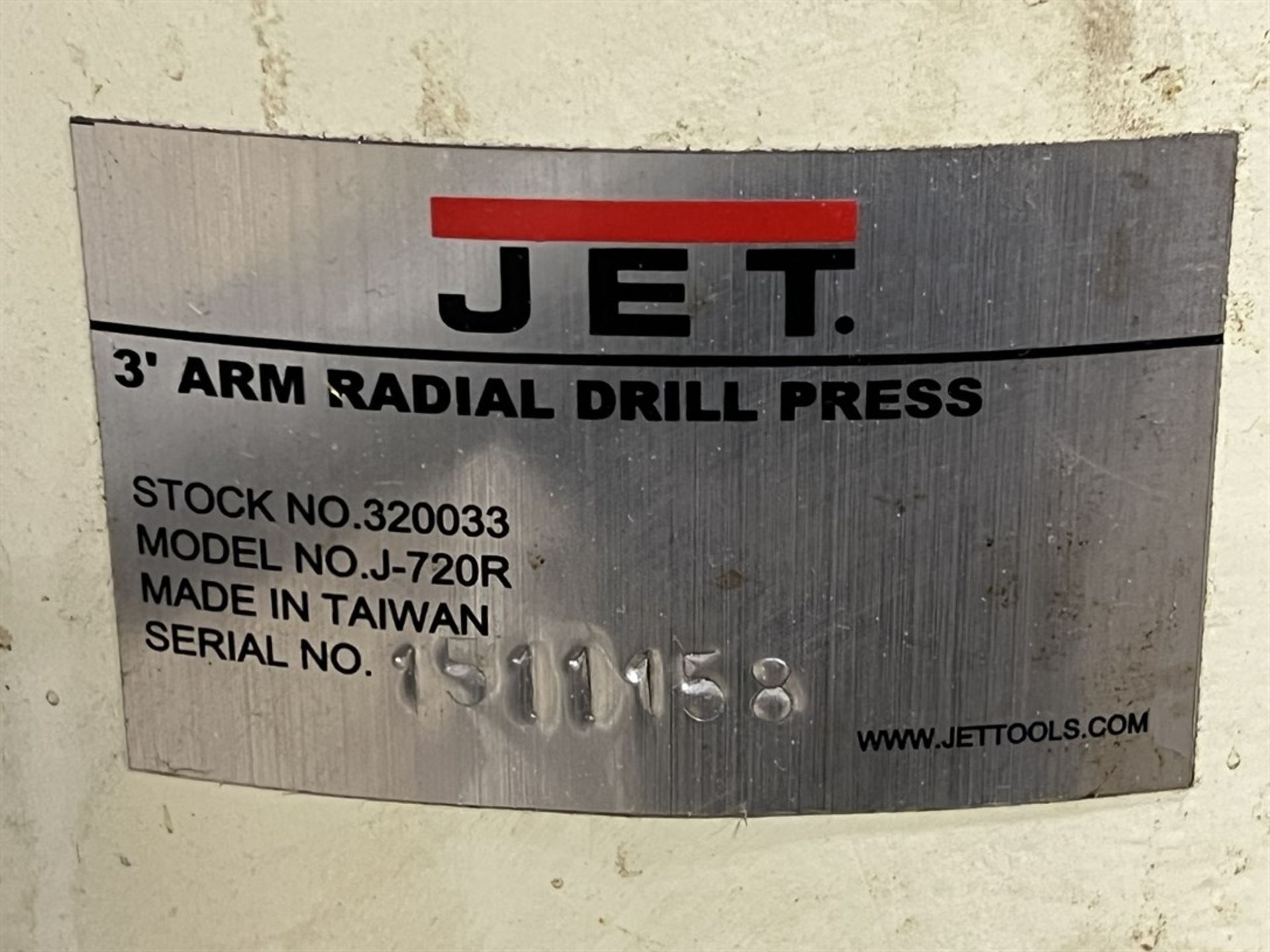 JET J-720R Radial Arm Drill Press, s/n 1511158, 3’ Arm x 8” Column, 73-1500 RPM, 17-1/2” x 23-1/2” x - Image 7 of 7