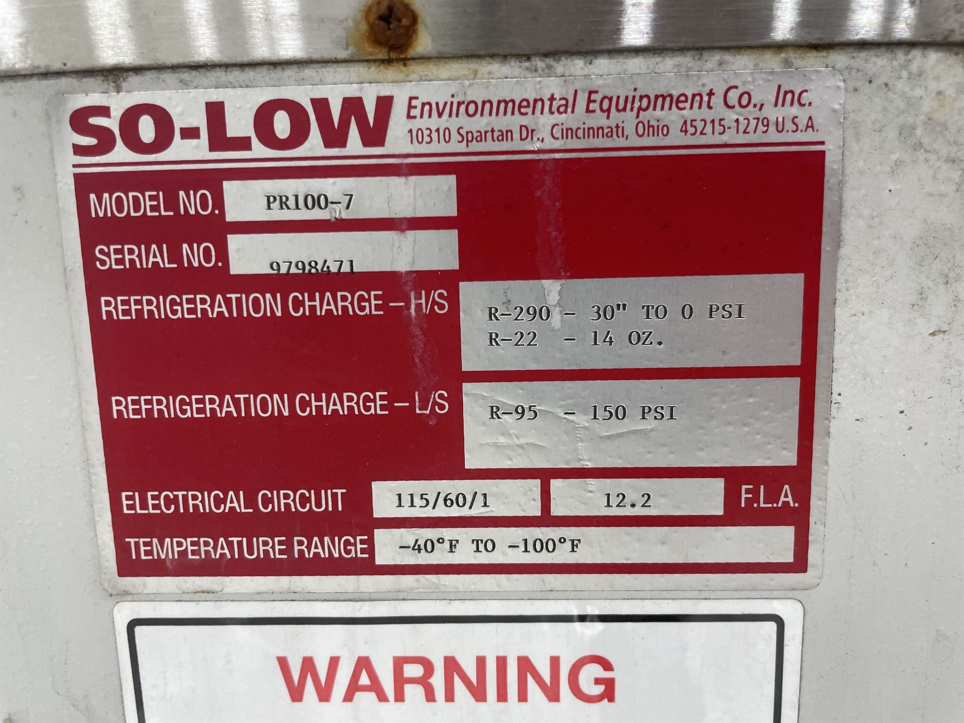 SO-LOW PR100-7 47" X 16" Ultra Low Freezer, s/n 9798471 - Image 5 of 5