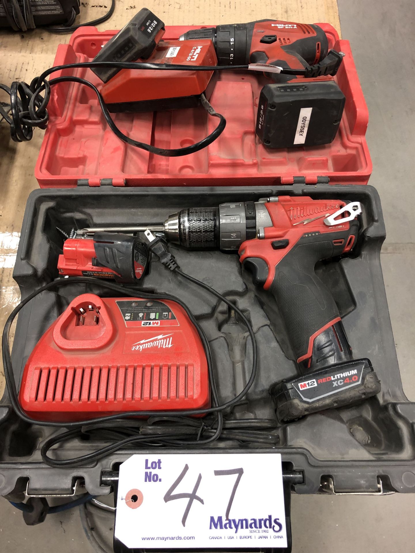 Lot of (2) MILWAUKEE/HILTI Cordless Drills w/ Chargers