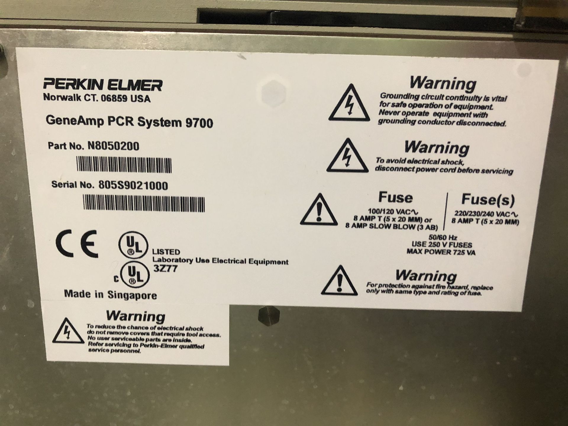 PERKIN ELMER GeneAmp PCR System 9700 Thermal Cycler, 805S9021000 - Image 2 of 2