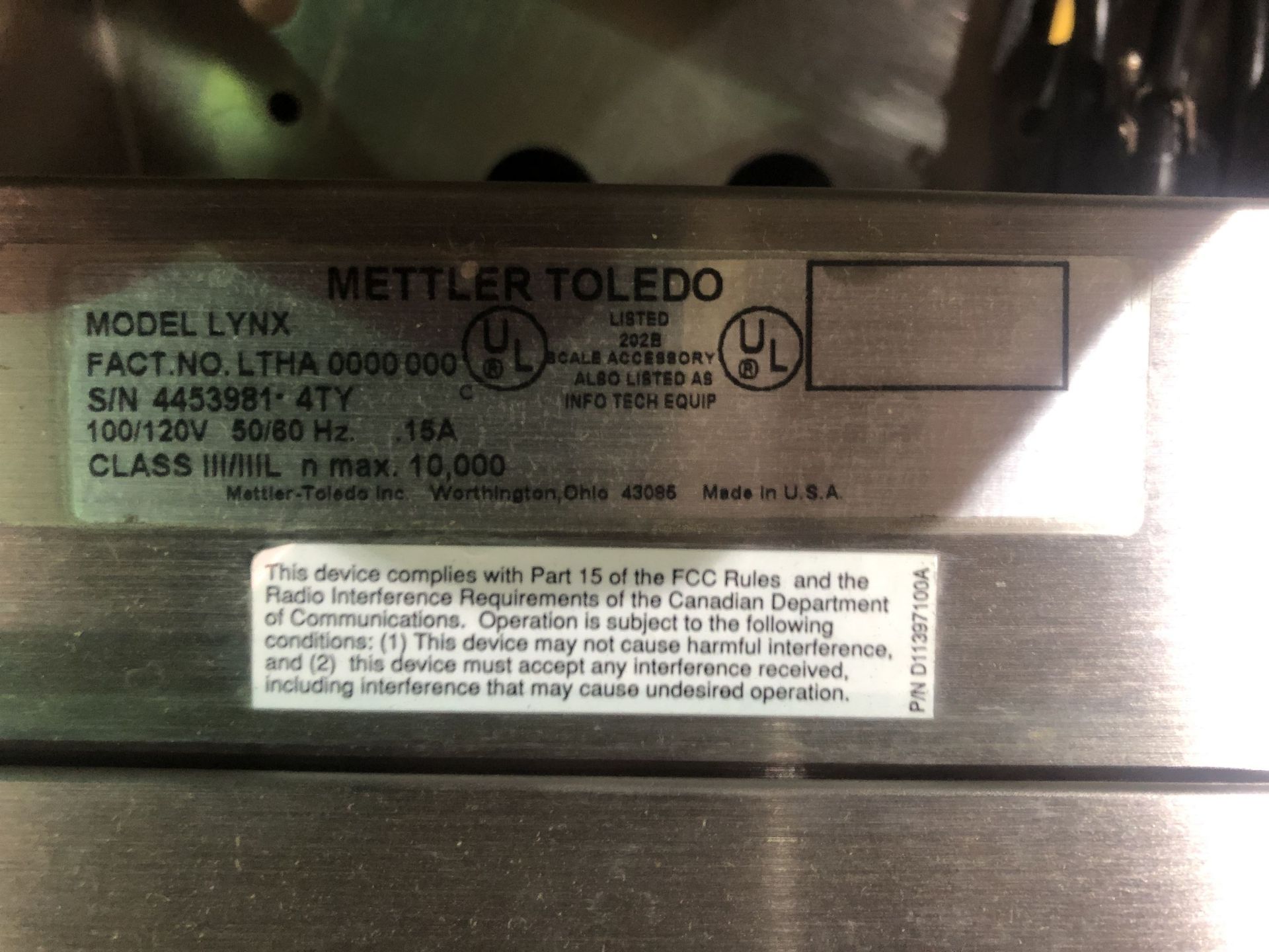 METTLER TOLEDO LYNX Scale, s/n 4453981-4TY, 130 lb. Capacity - Image 2 of 2