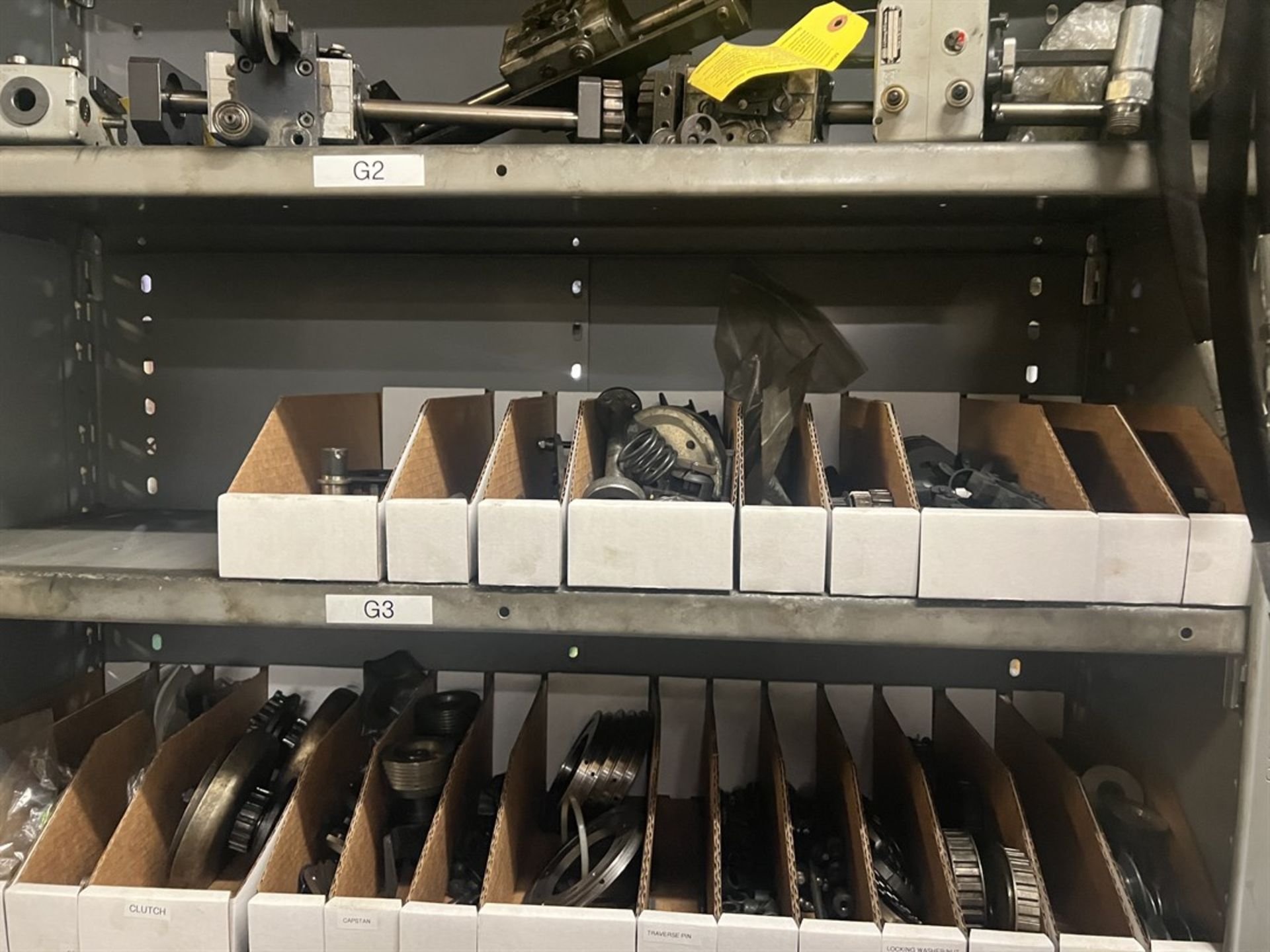 Maintenance Crib- Row of Shop Shelving w/ Contents Including Brakes, Pads, Solenoids, Oil Sensors, - Image 27 of 30