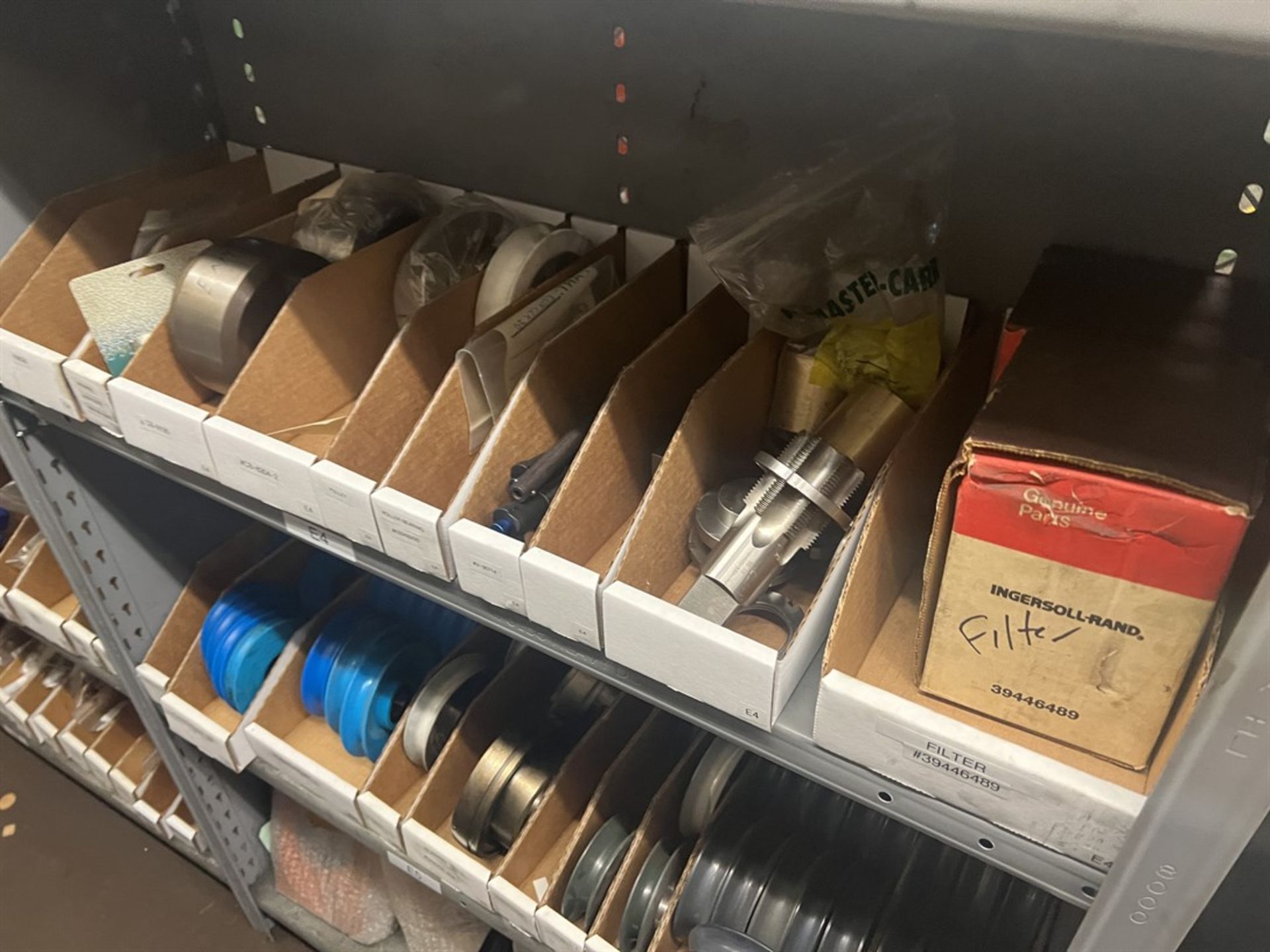 Maintenance Crib- Row of Shop Shelving w/ Contents Including Brakes, Pads, Solenoids, Oil Sensors, - Image 19 of 30