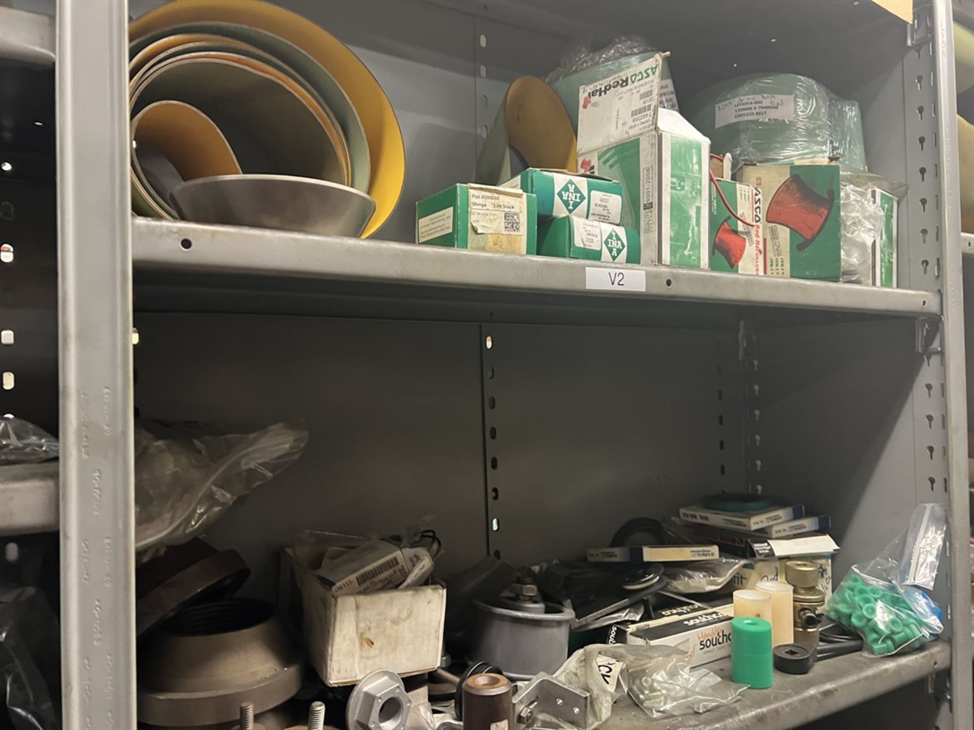 Maintenance Crib- Row of Shop Shelving w/ Contents Including Bearings, Pulleys, Belts, Valves, PVC - Image 10 of 26