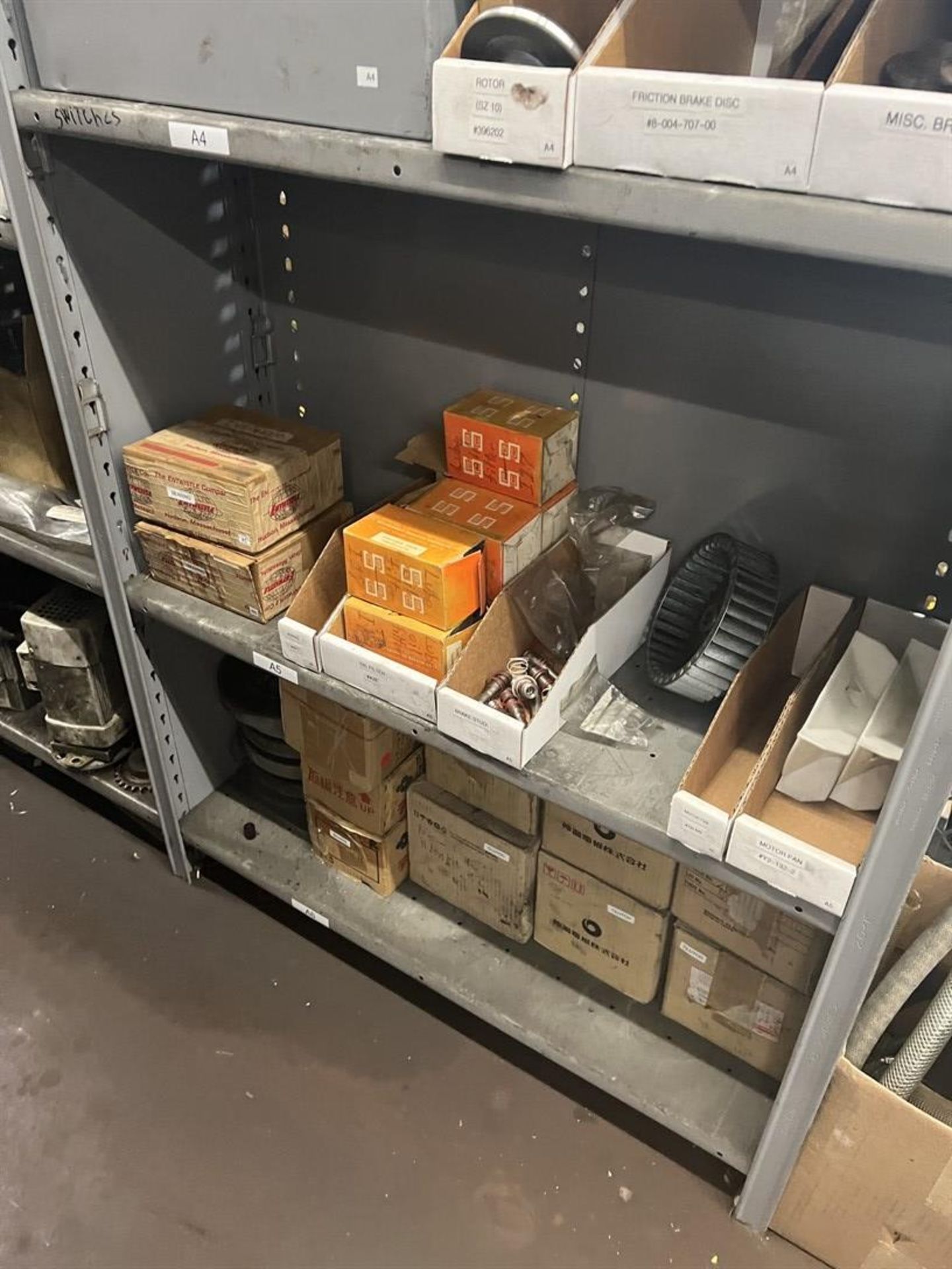 Maintenance Crib- Row of Shop Shelving w/ Contents Including Brakes, Pads, Solenoids, Oil Sensors, - Image 5 of 30