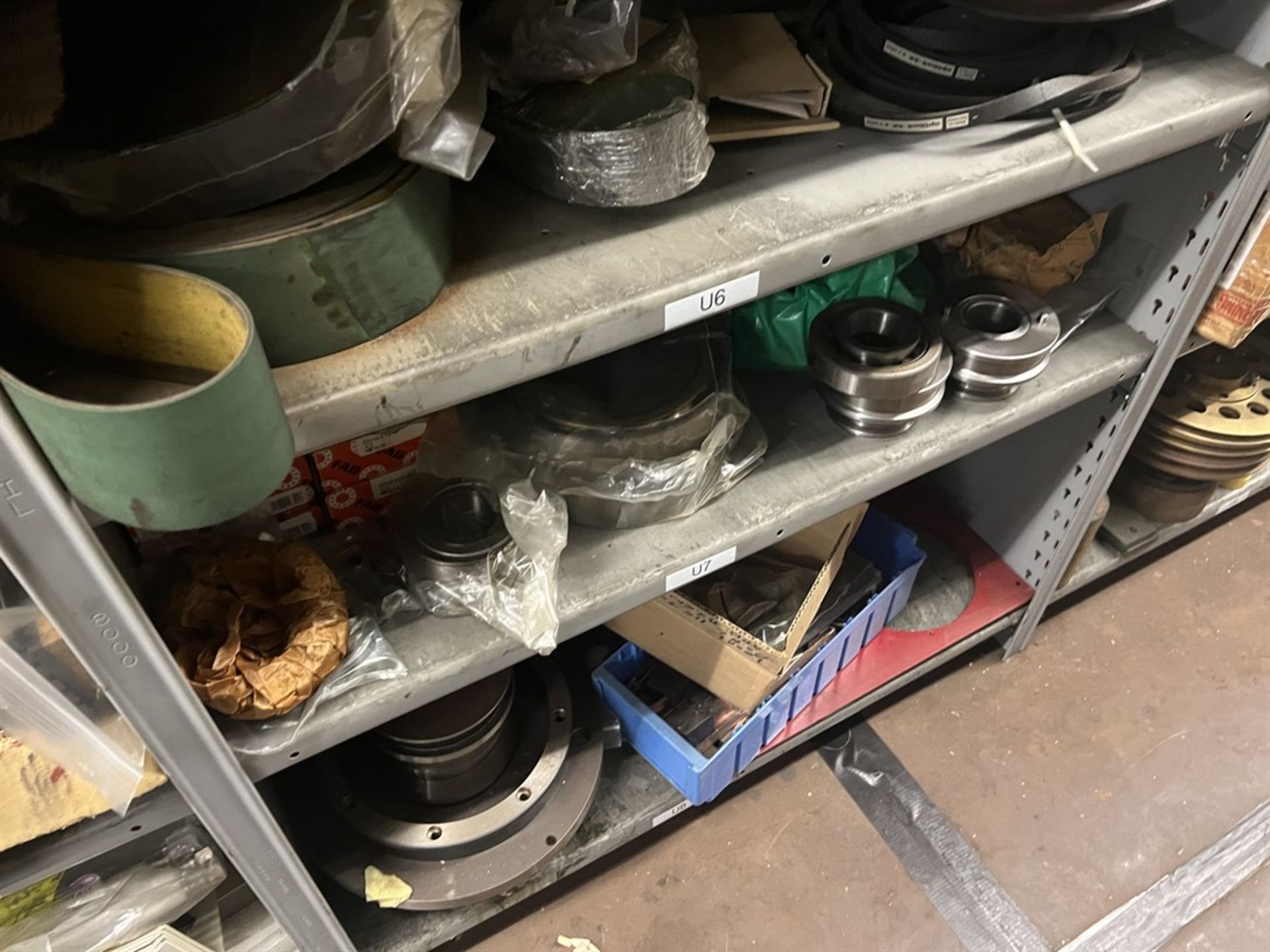 Maintenance Crib- Row of Shop Shelving w/ Contents Including Bearings, Pulleys, Belts, Valves, PVC - Image 9 of 26