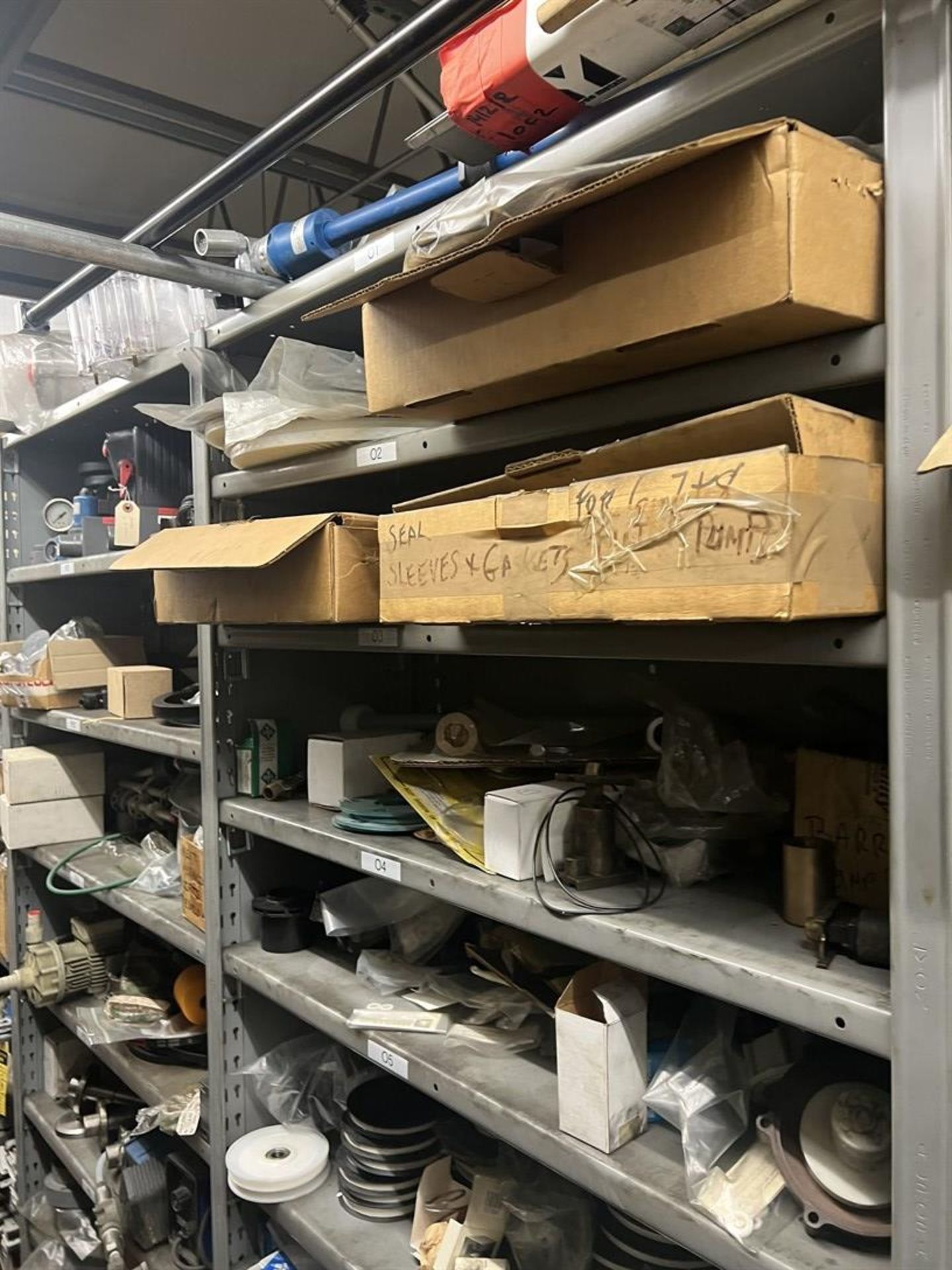 Maintenance Crib- Row of Shop Shelving w/ Contents Including Pulleys, Sleeves, Seals, Air wipes, - Image 6 of 22