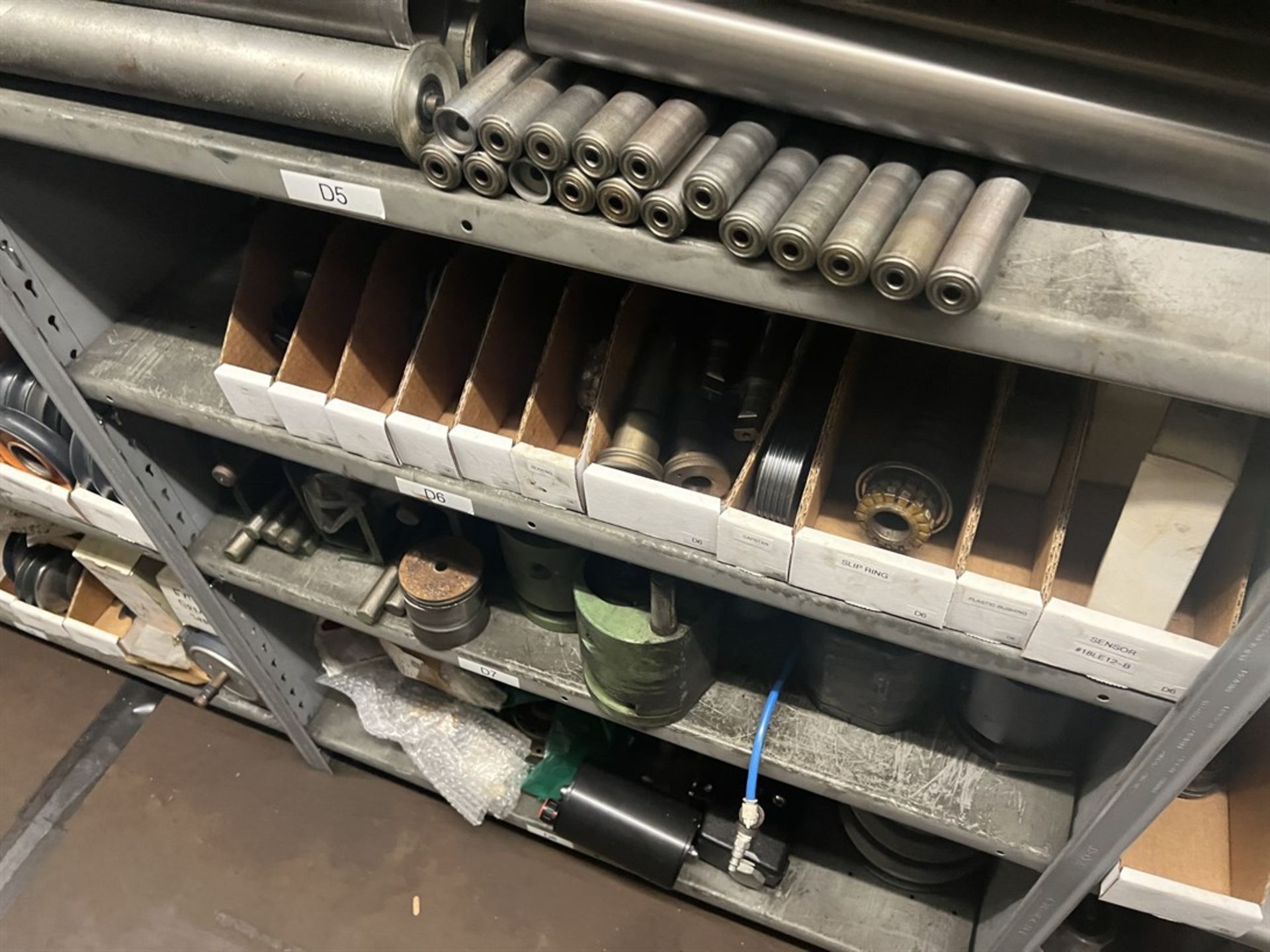 Maintenance Crib- Row of Shop Shelving w/ Contents Including Brakes, Pads, Solenoids, Oil Sensors, - Image 16 of 30