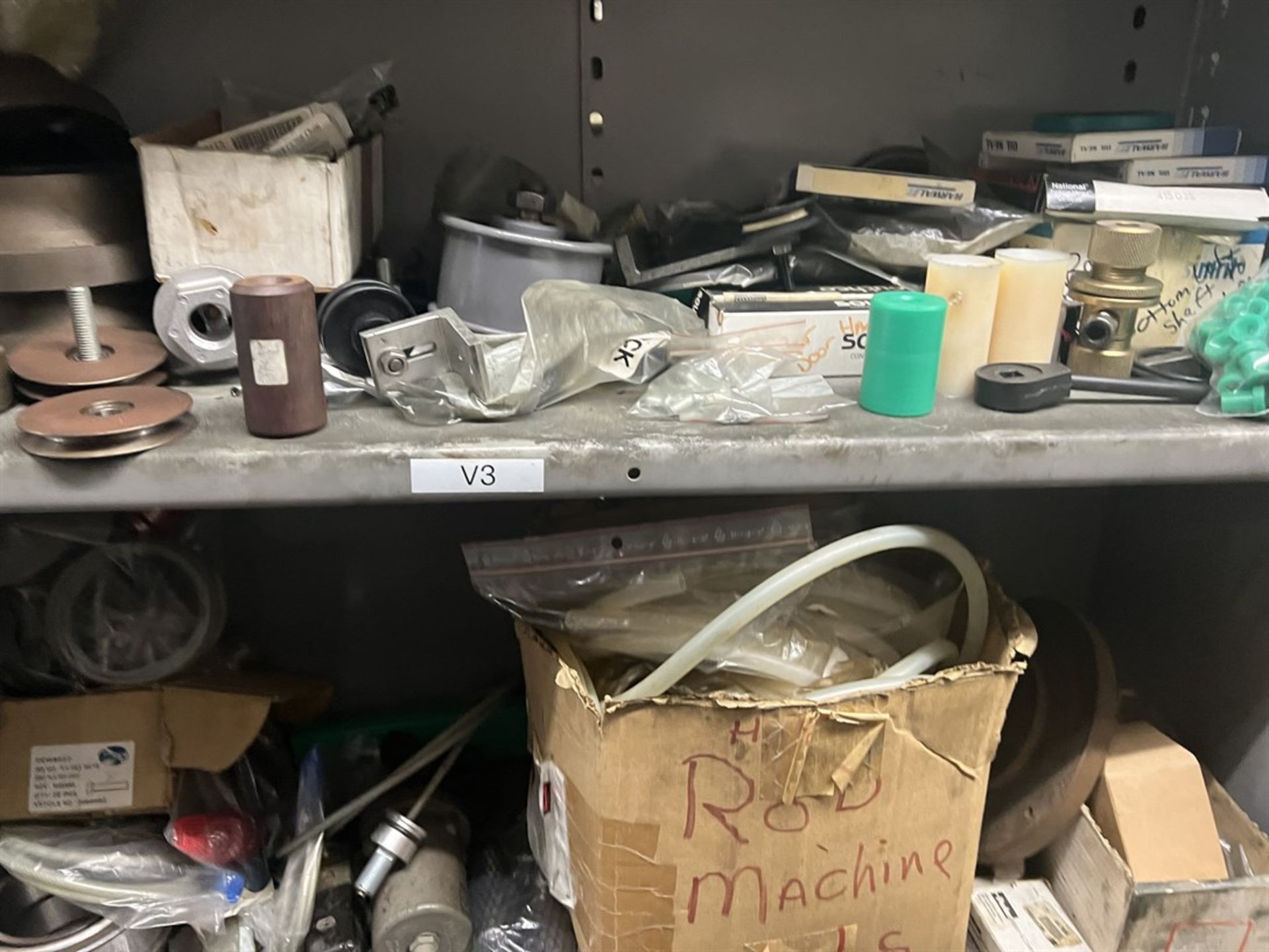 Maintenance Crib- Row of Shop Shelving w/ Contents Including Bearings, Pulleys, Belts, Valves, PVC - Image 11 of 26