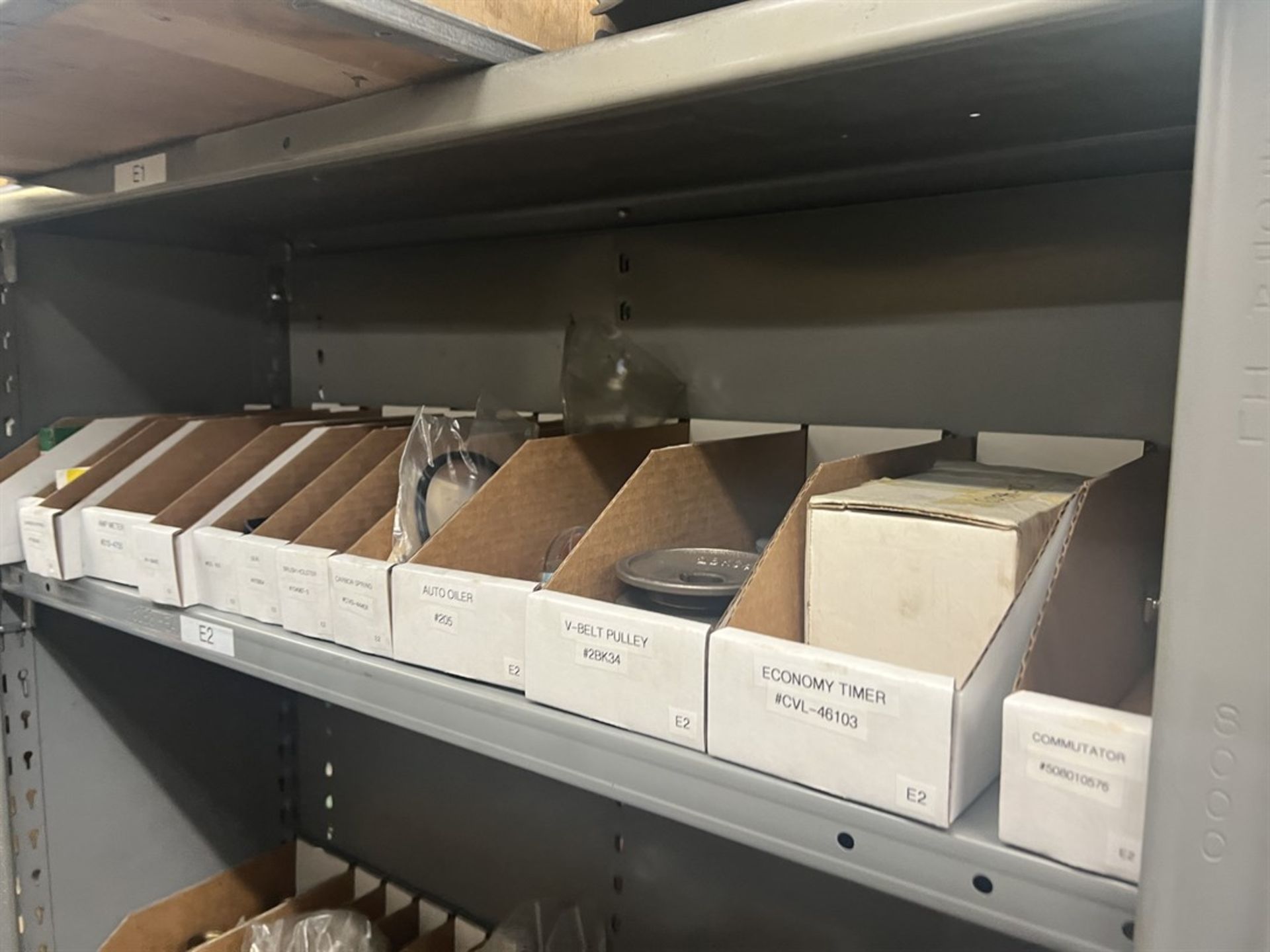 Maintenance Crib- Row of Shop Shelving w/ Contents Including Brakes, Pads, Solenoids, Oil Sensors, - Image 17 of 30