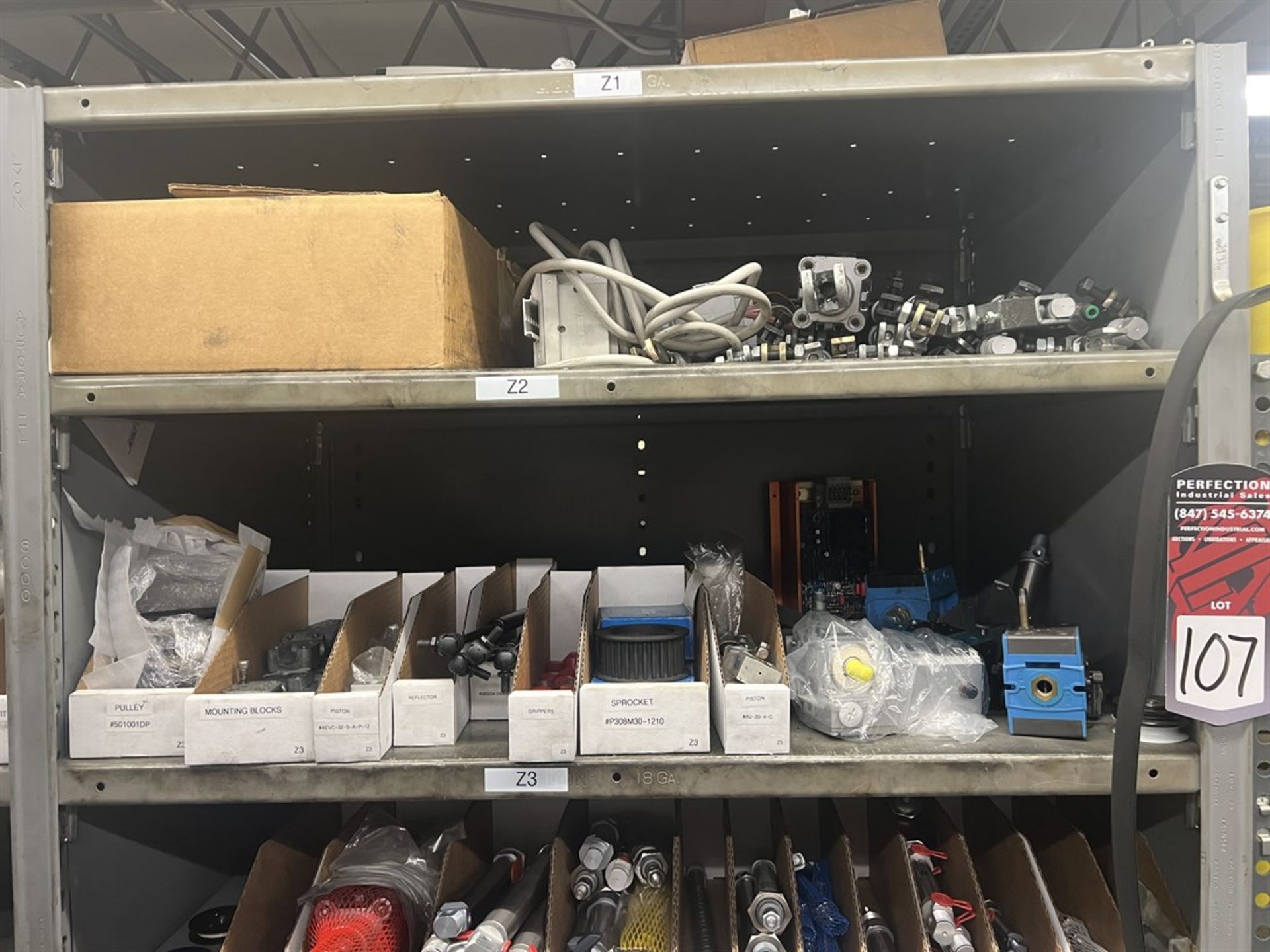 Maintenance Crib- Row of Shop Shelving w/ Contents Including Sprocket, Grippers, Pistons, Mounting - Image 2 of 15