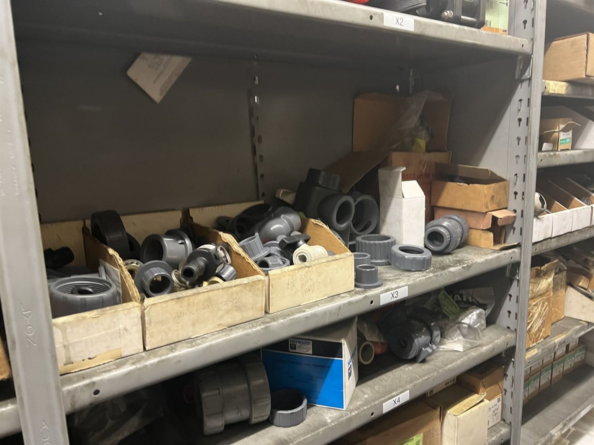 Maintenance Crib- Row of Shop Shelving w/ Contents Including Bearings, Pulleys, Belts, Valves, PVC - Image 18 of 26