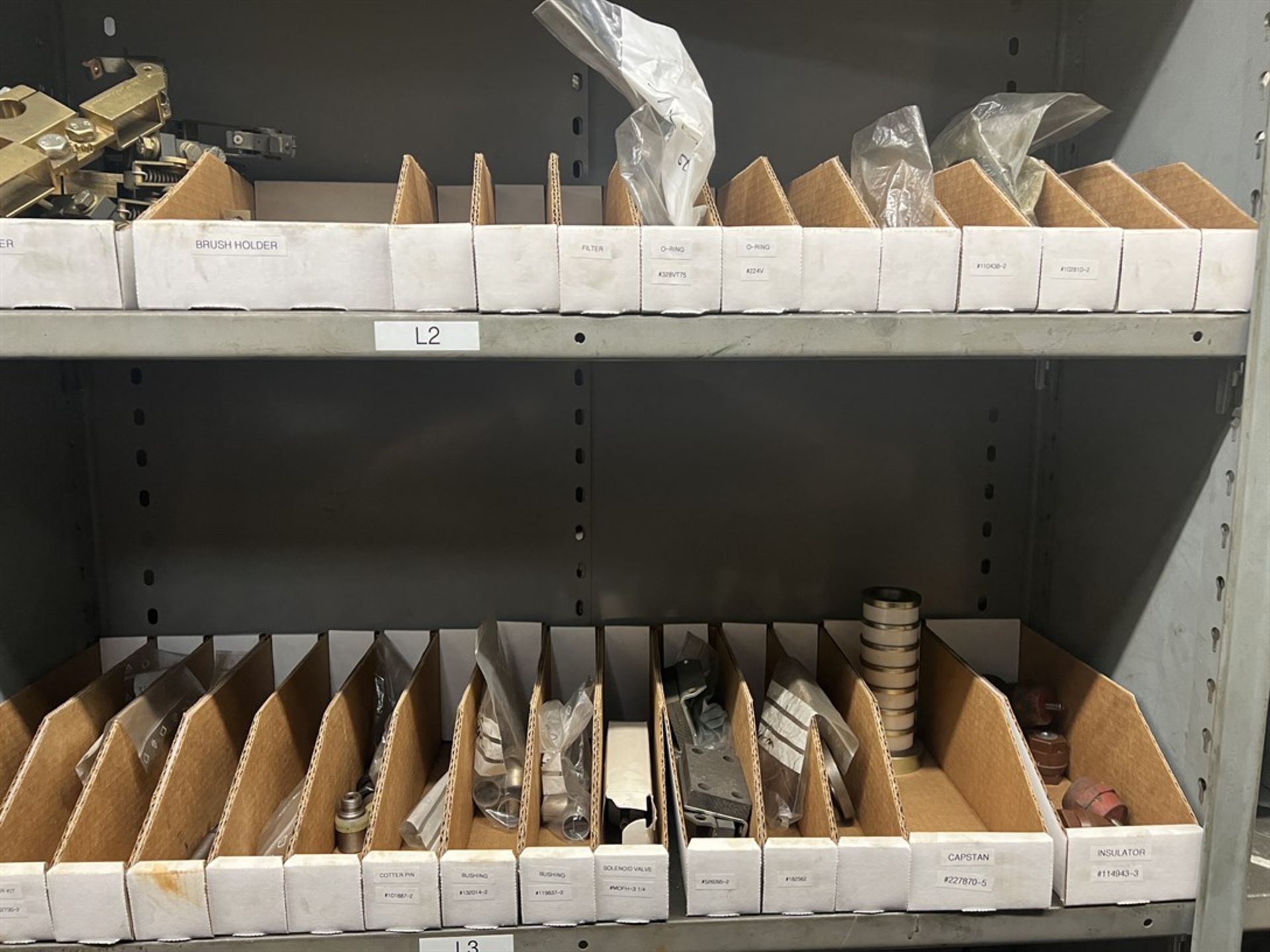 Maintenance Crib- Row of Shop Shelving w/ Contents Including Pulleys, O-Rings, Sensors, Ceramic - Image 19 of 26