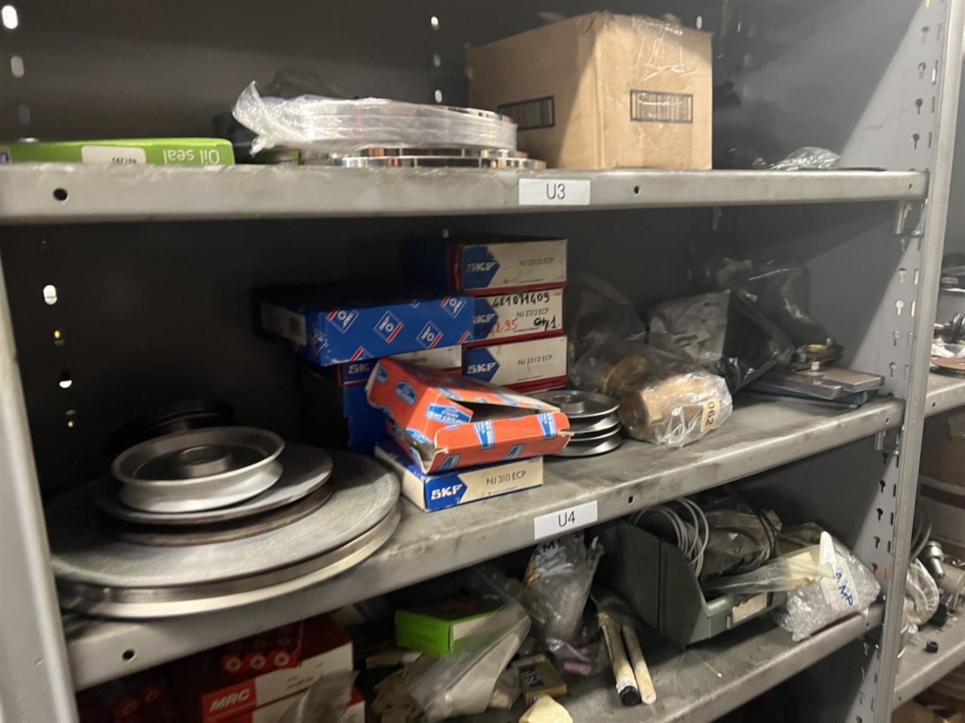 Maintenance Crib- Row of Shop Shelving w/ Contents Including Bearings, Pulleys, Belts, Valves, PVC - Image 6 of 26