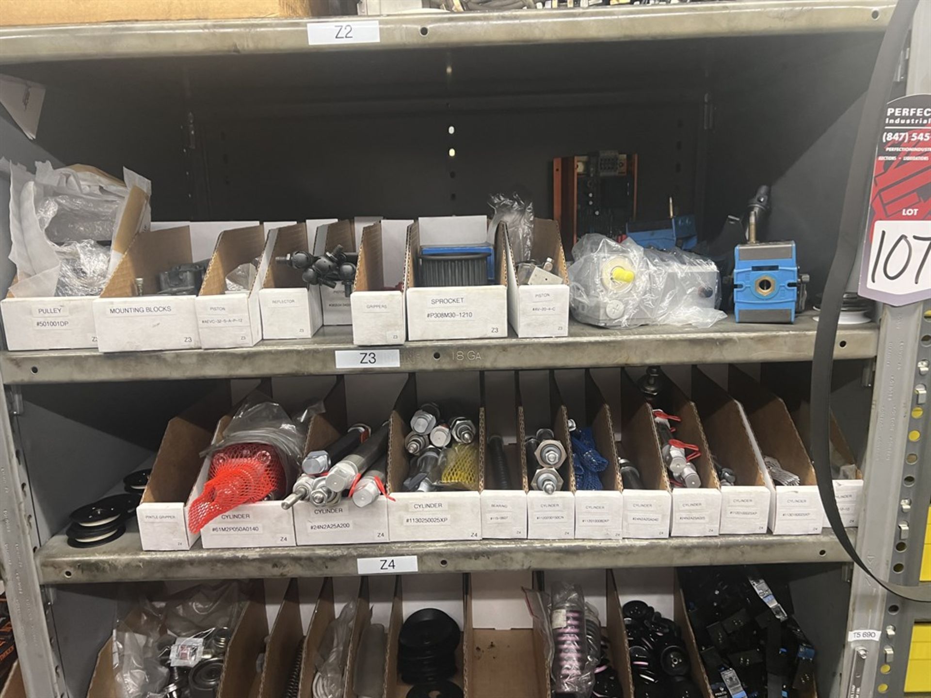 Maintenance Crib- Row of Shop Shelving w/ Contents Including Sprocket, Grippers, Pistons, Mounting - Image 3 of 15