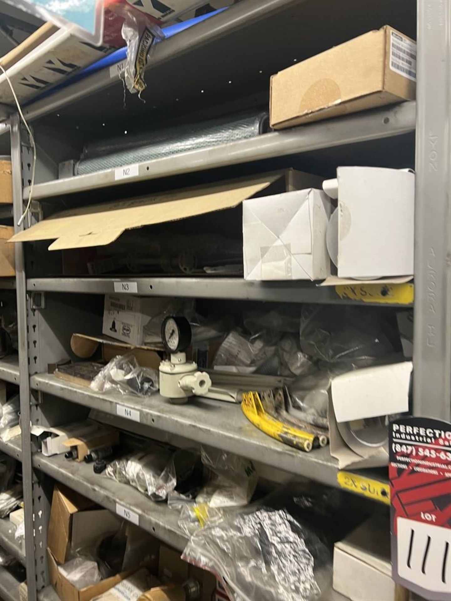 Maintenance Crib- Row of Shop Shelving w/ Contents Including Pulleys, Sleeves, Seals, Air wipes, - Image 2 of 22