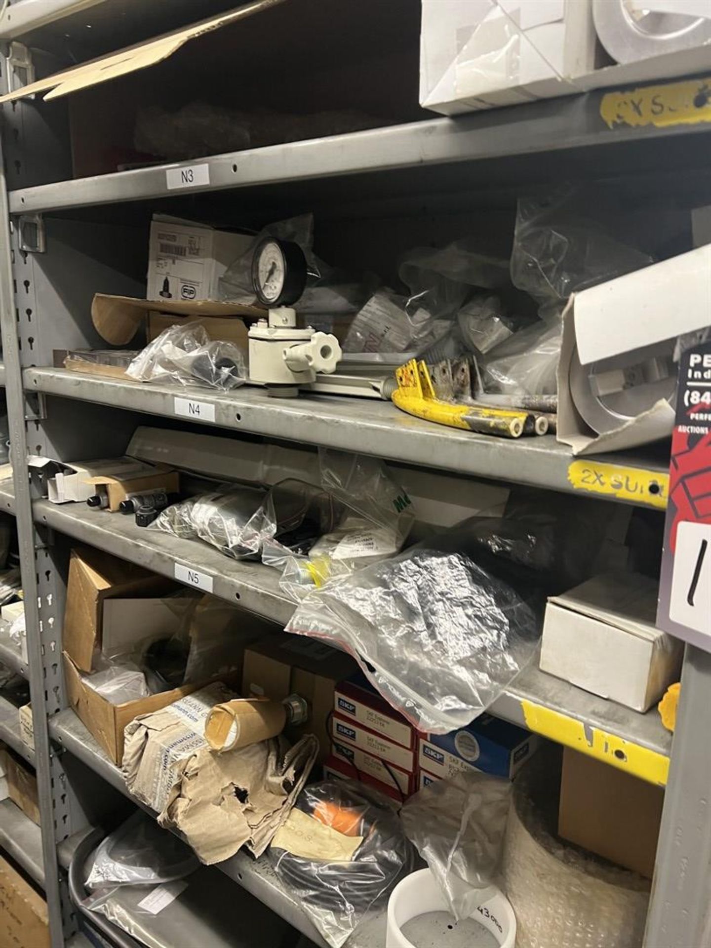 Maintenance Crib- Row of Shop Shelving w/ Contents Including Pulleys, Sleeves, Seals, Air wipes, - Image 3 of 22