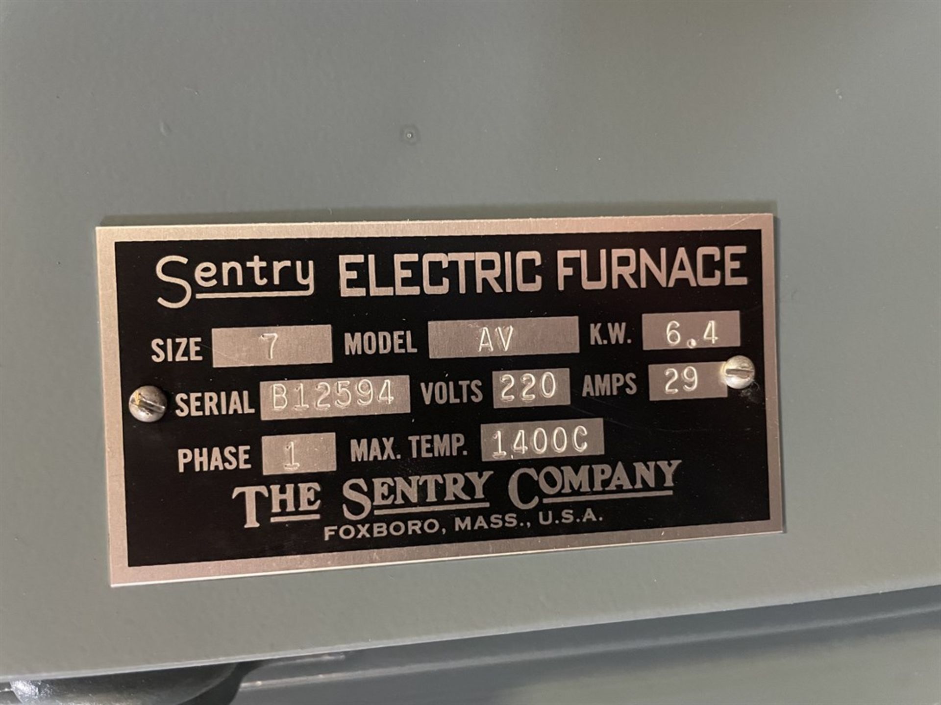 SENTRY Size 7 AV Electric Furnace, s/n B12594, 1400C Max Temp, 220V - Image 3 of 3