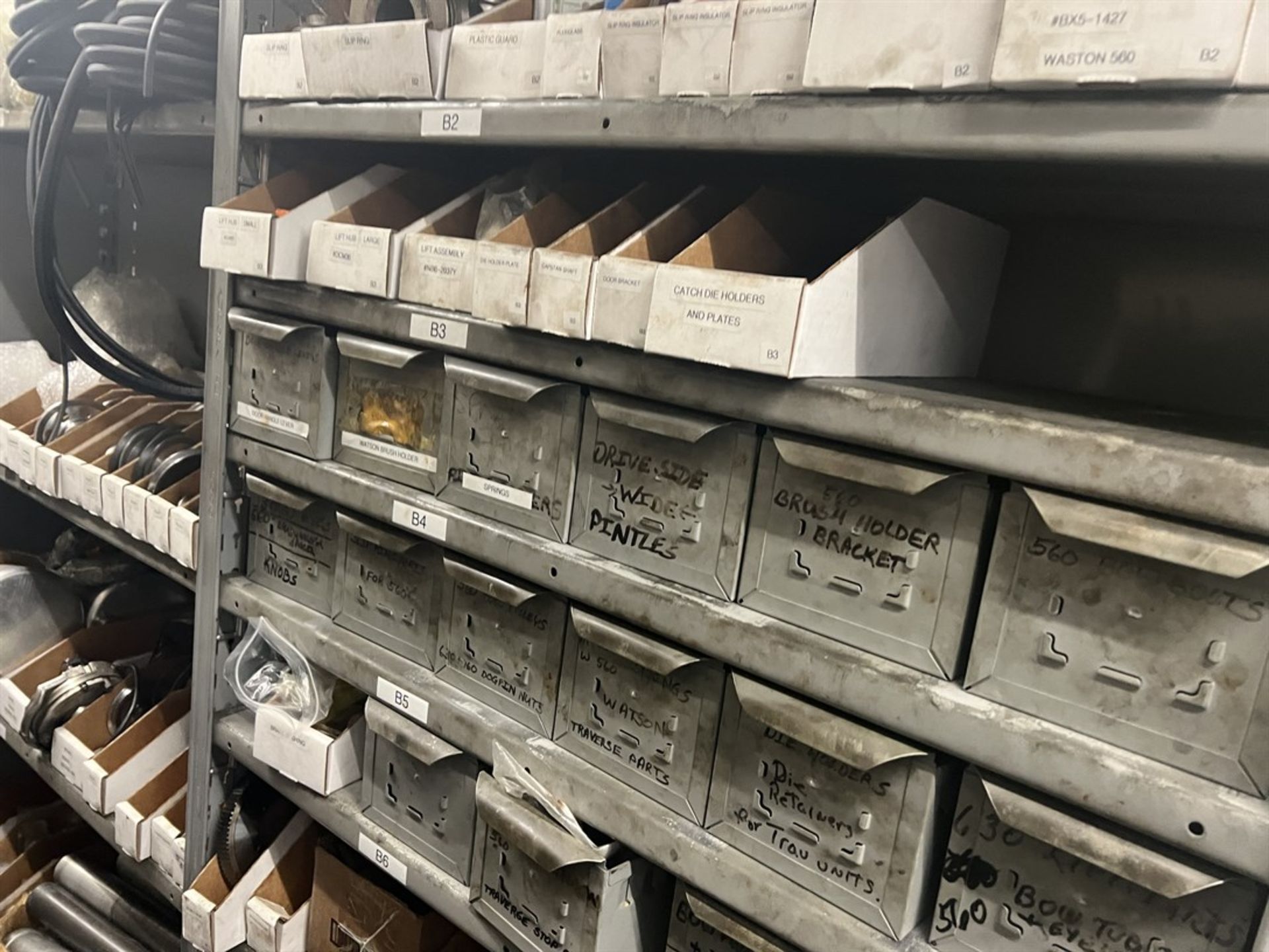 Maintenance Crib- Row of Shop Shelving w/ Contents Including Brakes, Pads, Solenoids, Oil Sensors, - Image 7 of 30