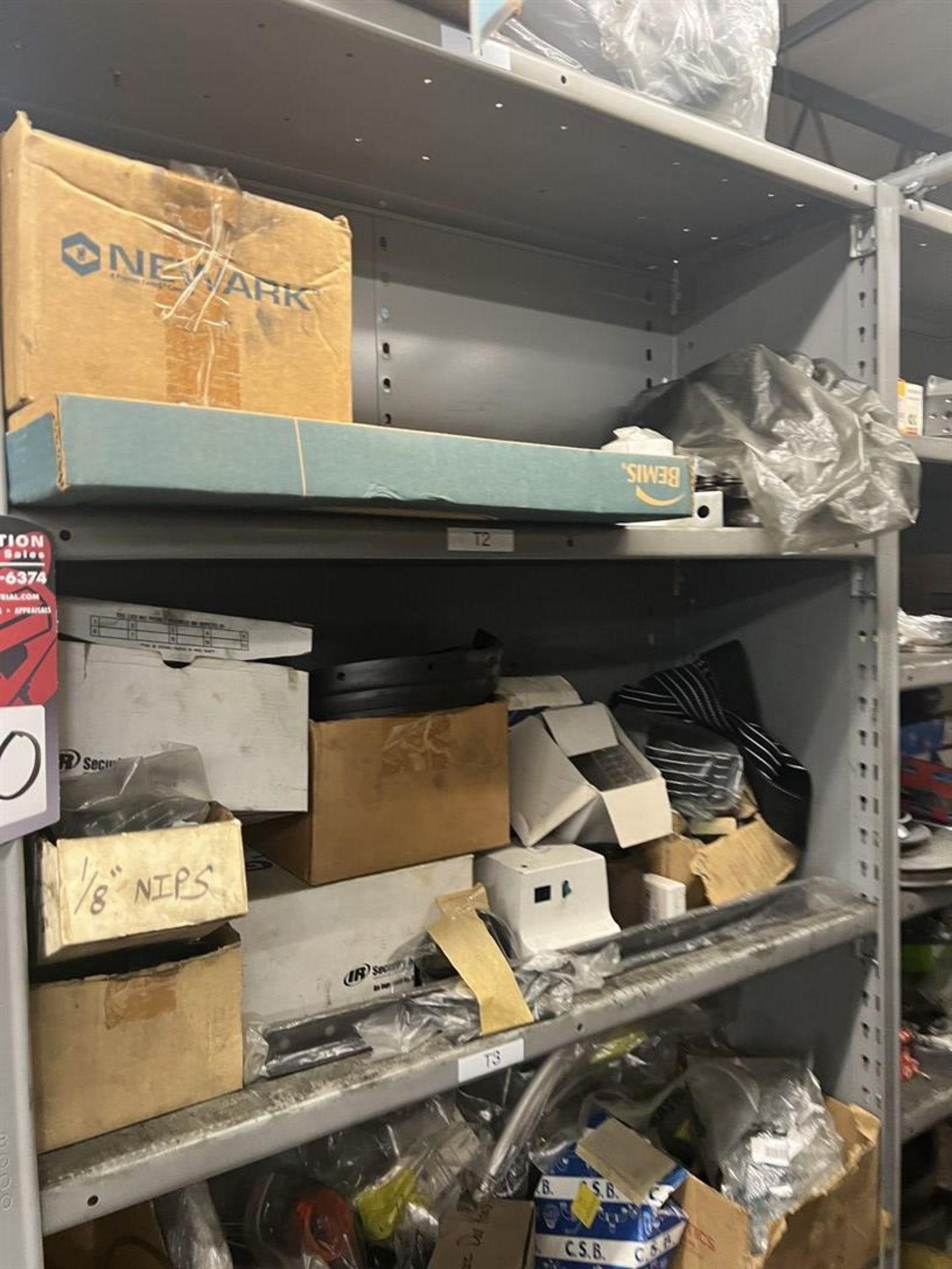 Maintenance Crib- Row of Shop Shelving w/ Contents Including Bearings, Pulleys, Belts, Valves, PVC - Image 2 of 26