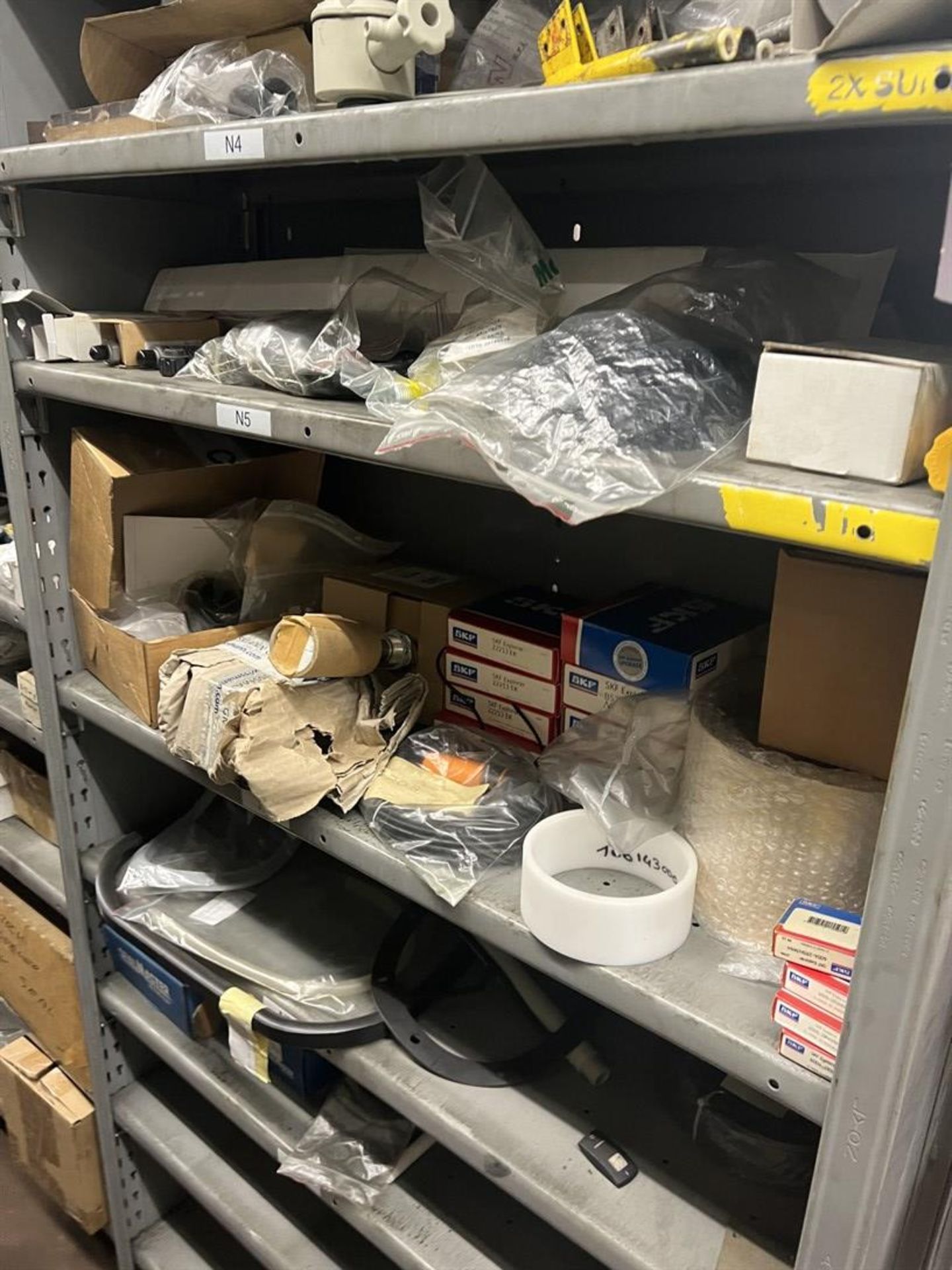 Maintenance Crib- Row of Shop Shelving w/ Contents Including Pulleys, Sleeves, Seals, Air wipes, - Image 4 of 22