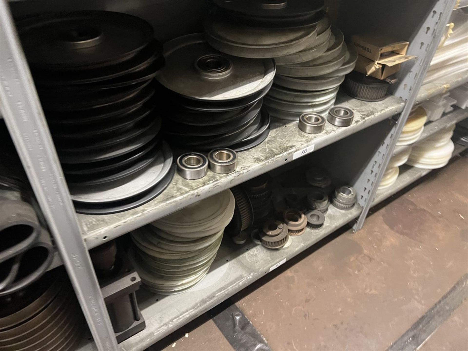 Maintenance Crib- Row of Shop Shelving w/ Contents Including Bearings, Pulleys, Belts, Valves, PVC - Image 23 of 26