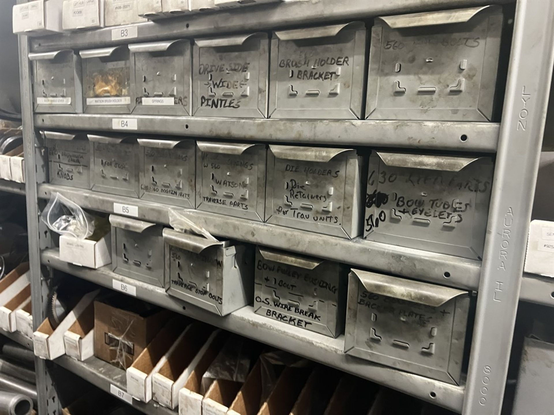 Maintenance Crib- Row of Shop Shelving w/ Contents Including Brakes, Pads, Solenoids, Oil Sensors, - Image 8 of 30