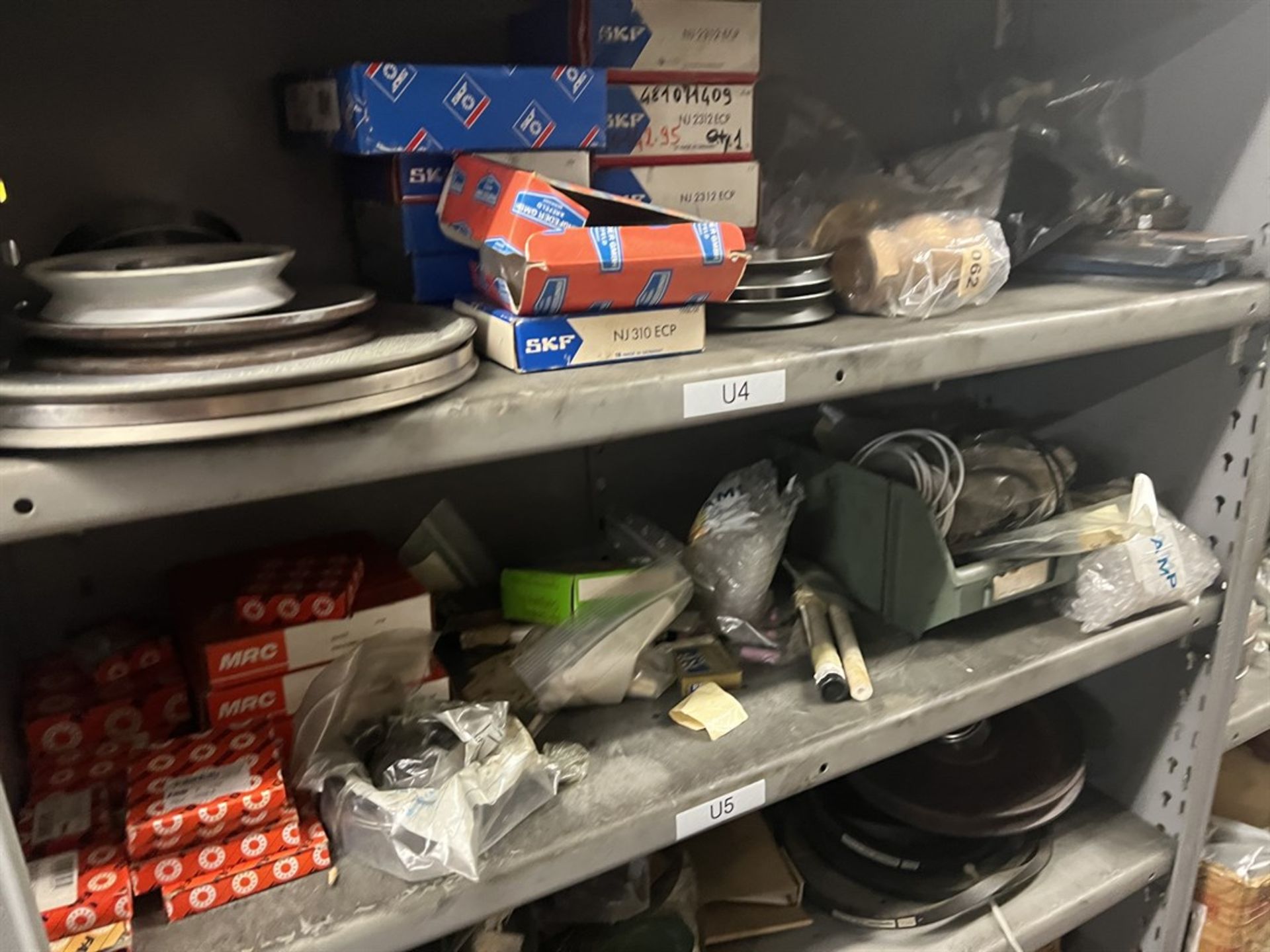 Maintenance Crib- Row of Shop Shelving w/ Contents Including Bearings, Pulleys, Belts, Valves, PVC - Image 7 of 26