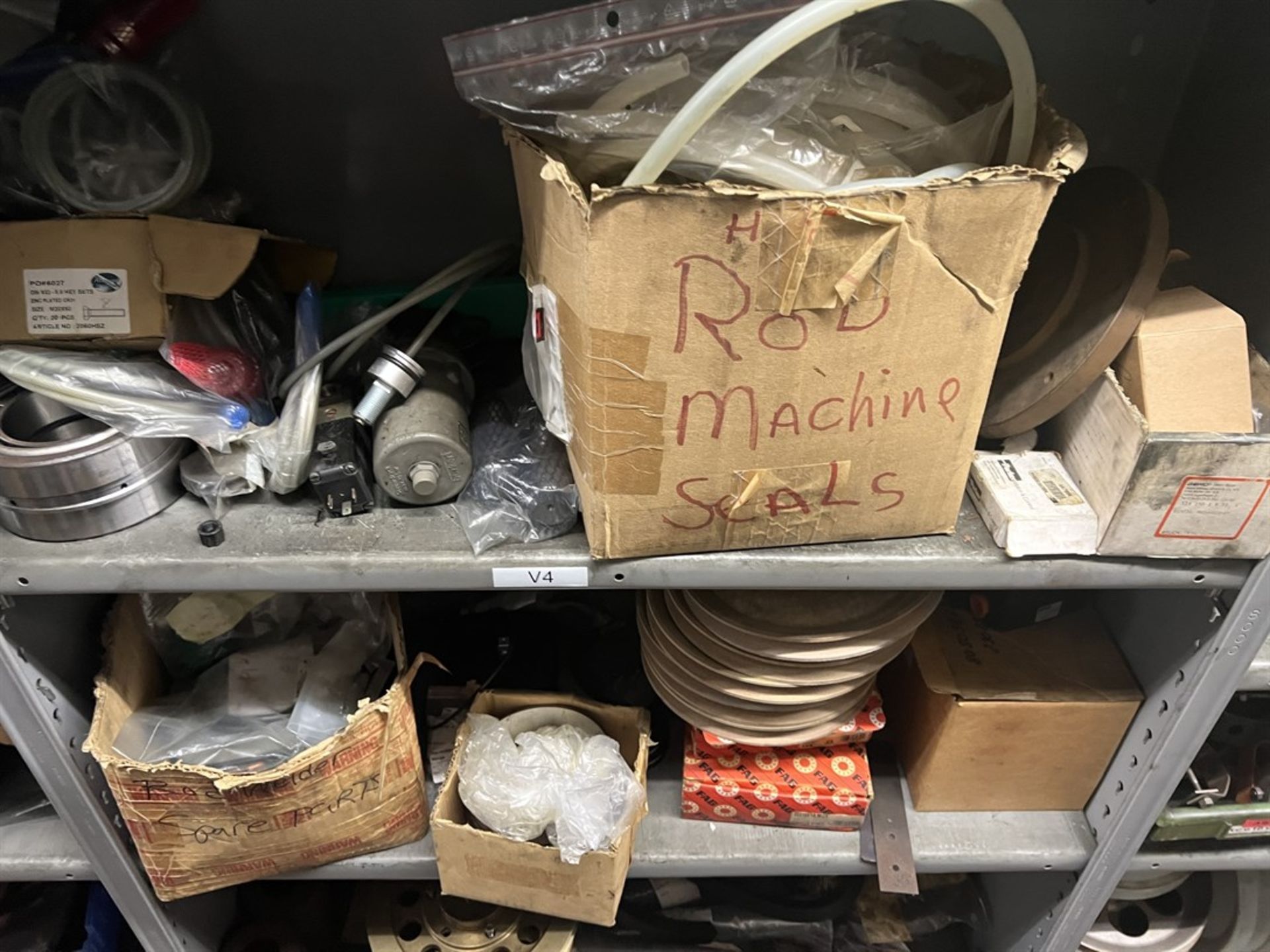 Maintenance Crib- Row of Shop Shelving w/ Contents Including Bearings, Pulleys, Belts, Valves, PVC - Image 12 of 26