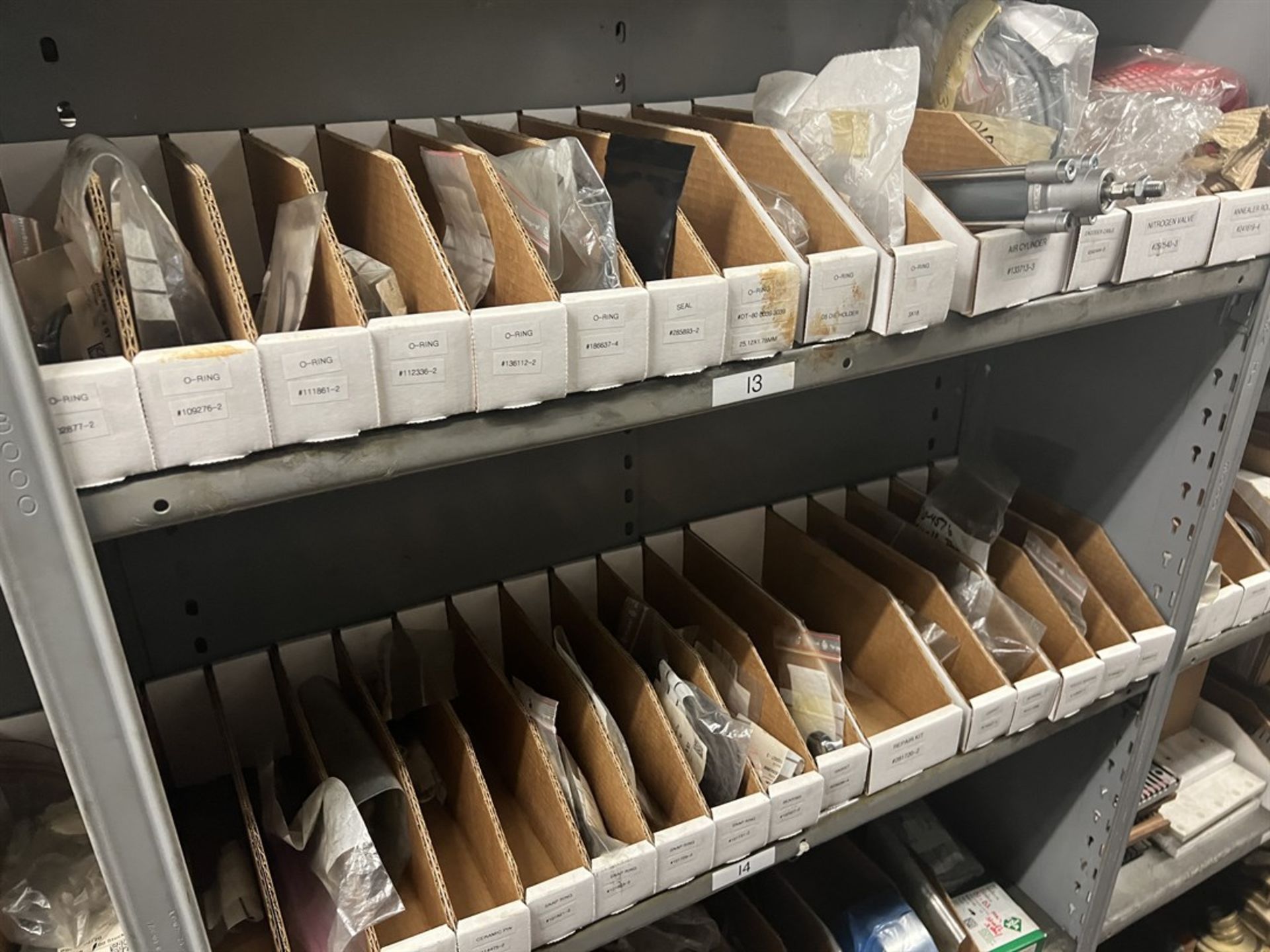 Maintenance Crib- Row of Shop Shelving w/ Contents Including Pulleys, O-Rings, Sensors, Ceramic - Image 8 of 26