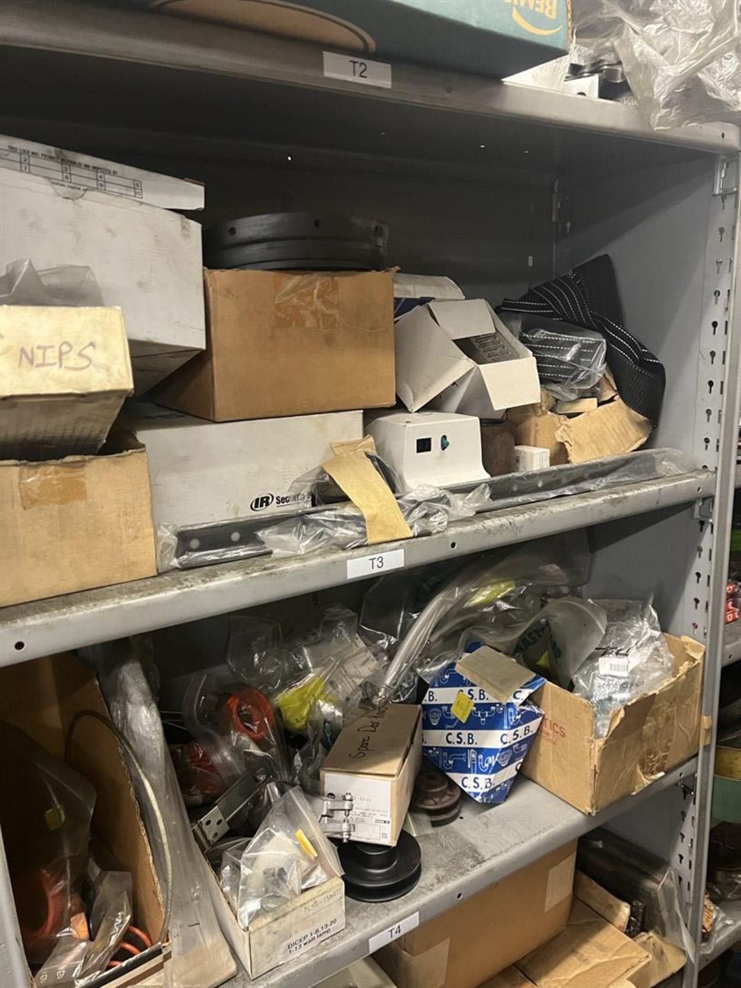 Maintenance Crib- Row of Shop Shelving w/ Contents Including Bearings, Pulleys, Belts, Valves, PVC - Image 3 of 26