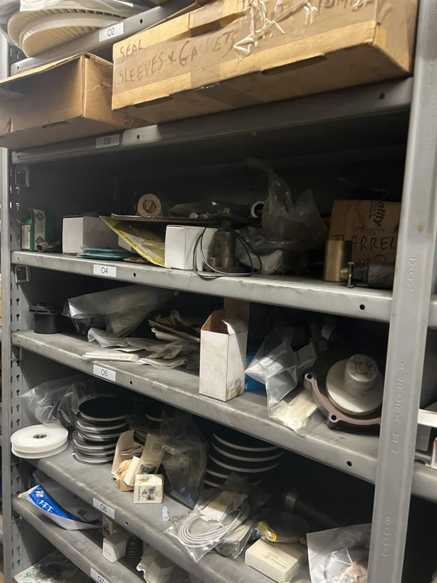 Maintenance Crib- Row of Shop Shelving w/ Contents Including Pulleys, Sleeves, Seals, Air wipes, - Image 7 of 22